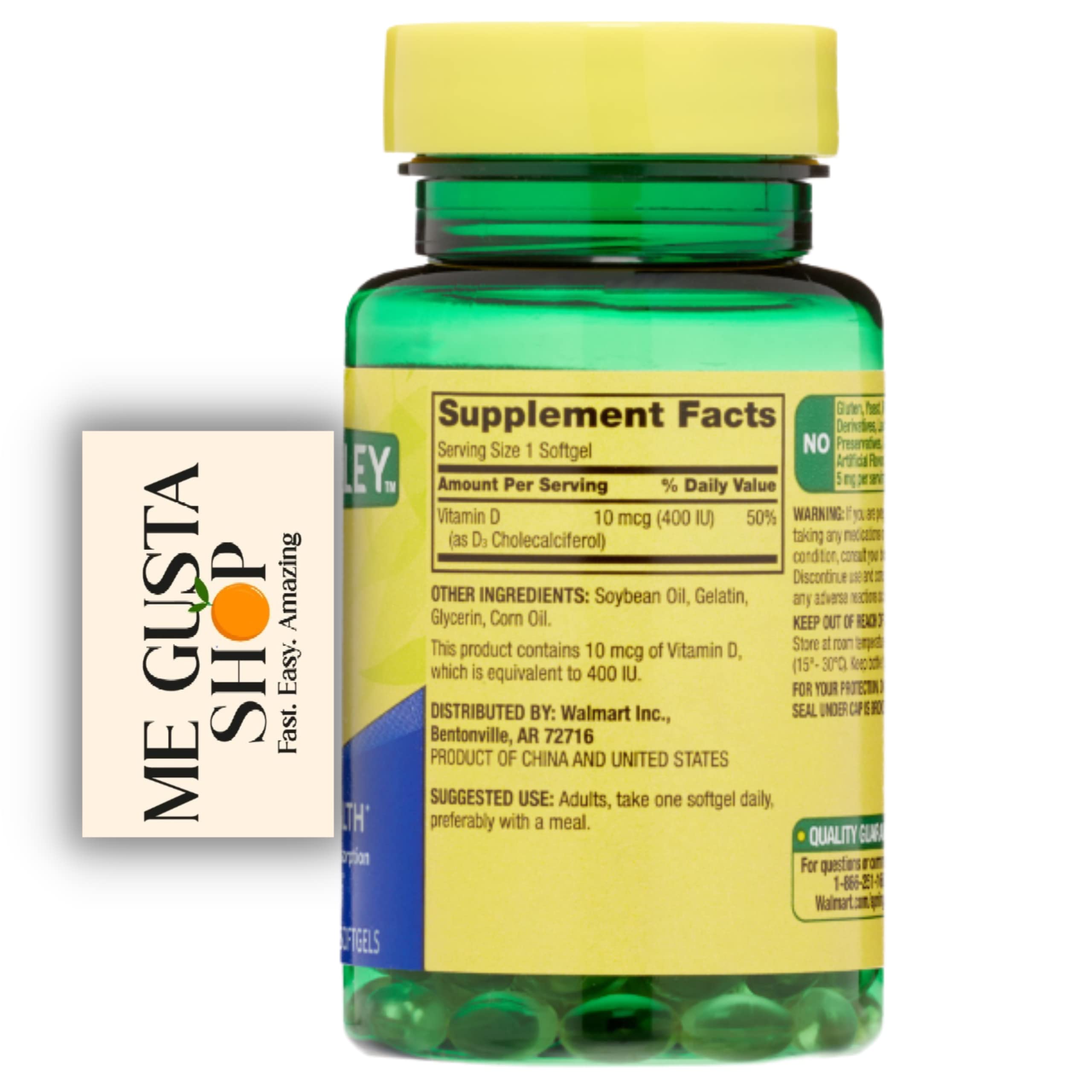 Spring Valley Vitamin D3 Softgels 400 IU (10 mcg), 200 Count Pack of 2 – Me gustas Sticker