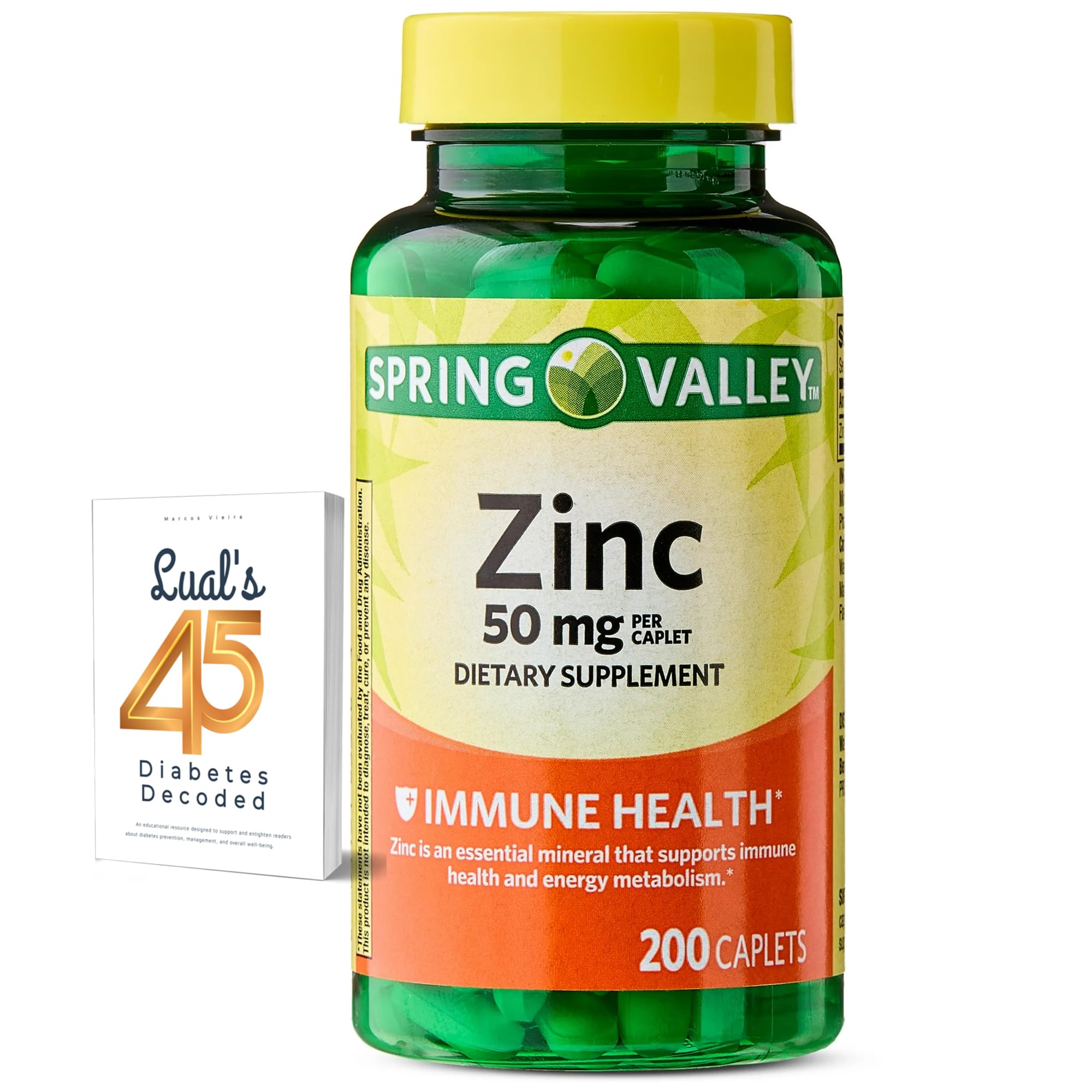 Spring Valley Zinc 50 mg Caplets – 200 Count | Immune Support & Lual's Diabetes Decoded Bundle