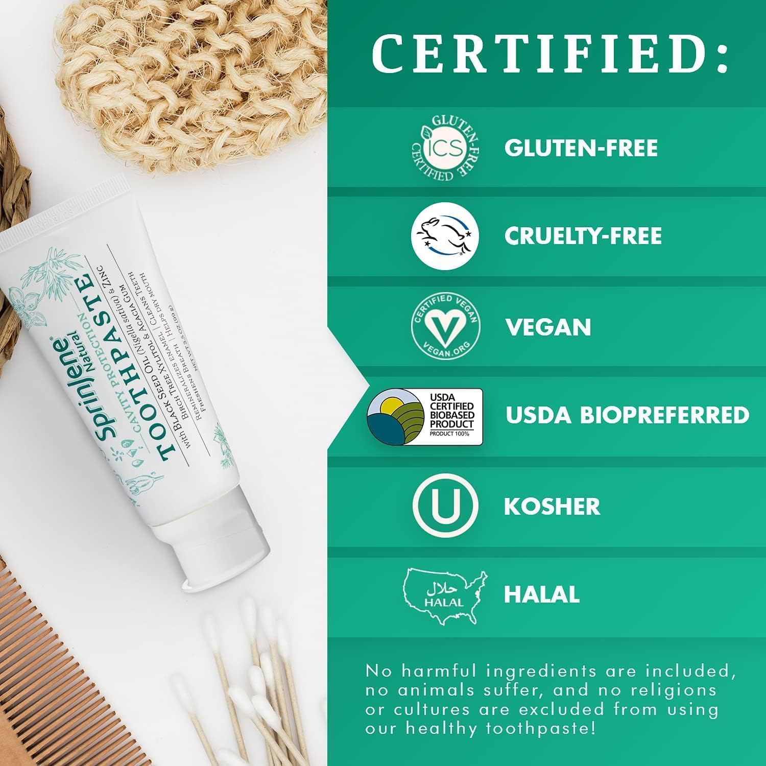 SprinJene Natural Toothpaste – Fluoride Free Clove & Mint for Healthy Gums & Fresh Breath – Made in USA (2 Pack)
