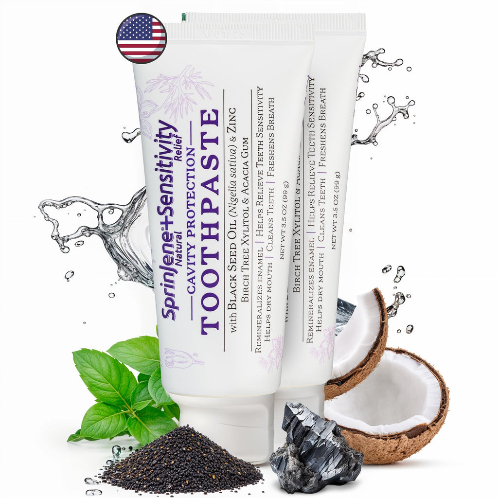 SprinJene Natural Sensitivity Relief Toothpaste – Fluoride for Sensitive Teeth – USA Made (2 Pack)