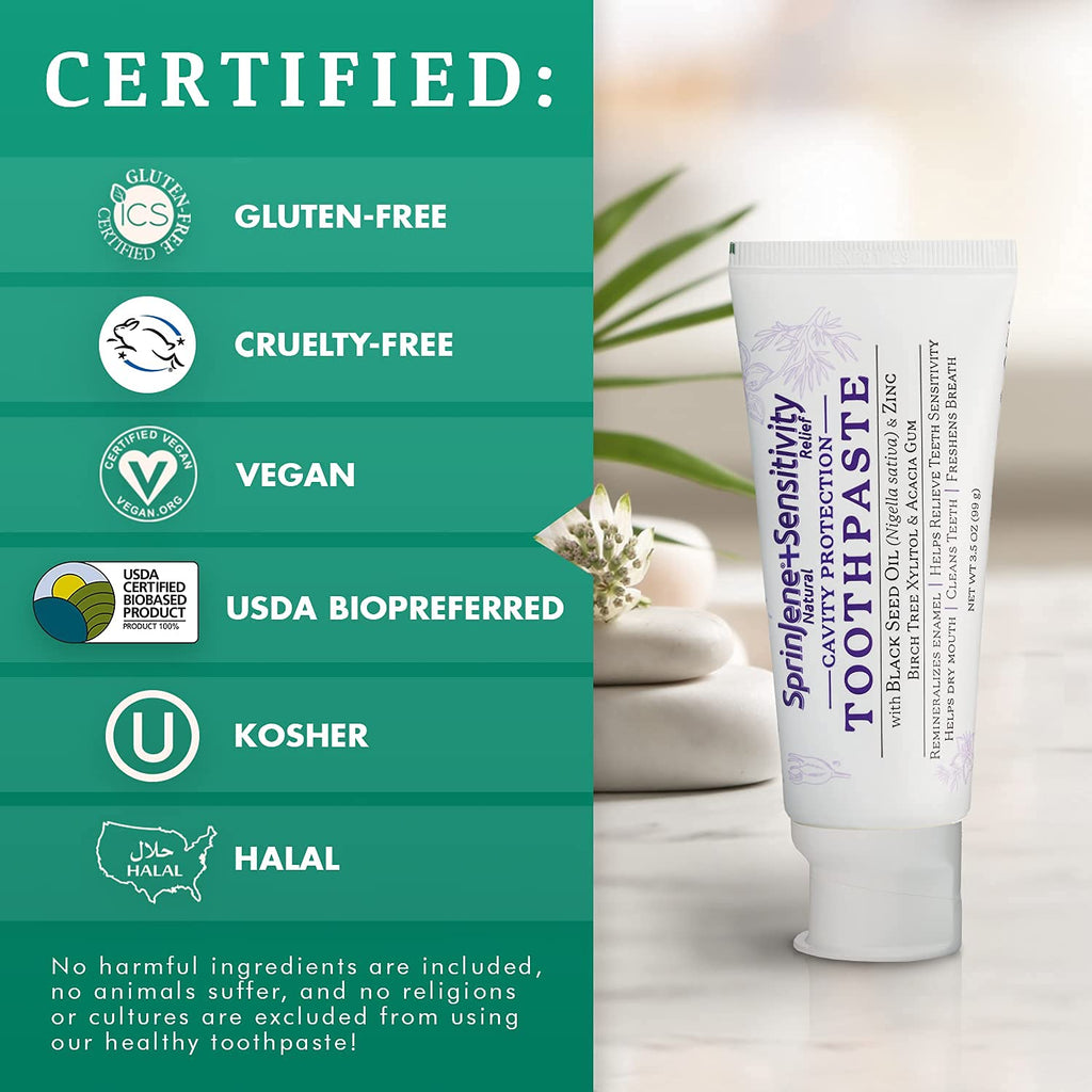 SprinJene Natural Sensitivity Relief Toothpaste – Fluoride for Sensitive Teeth – USA Made (2 Pack)