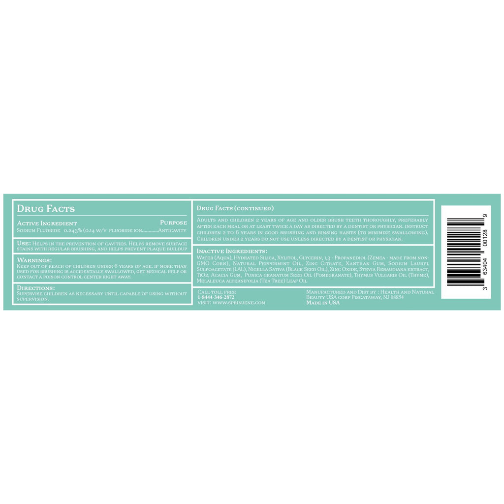 SprinJene Natural Total Care Toothpaste – Fluoride, Black Seed Oil & Zinc | Made in USA (4 Pack)