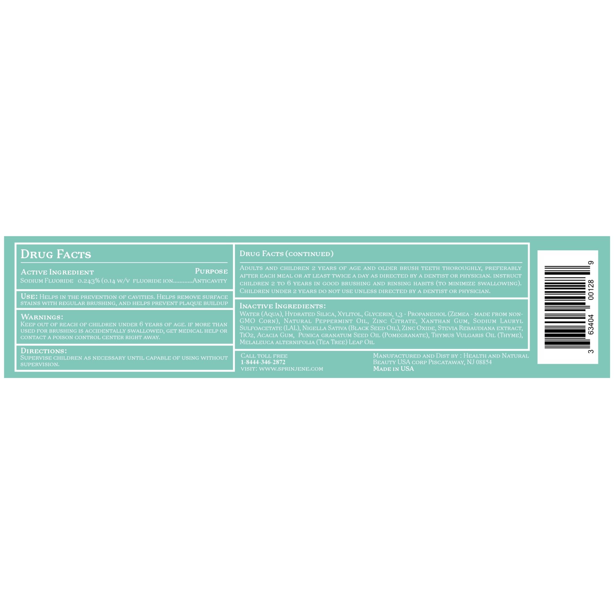 SprinJene Natural Total Care Toothpaste – Fluoride, Black Seed Oil & Zinc | Made in USA (4 Pack)