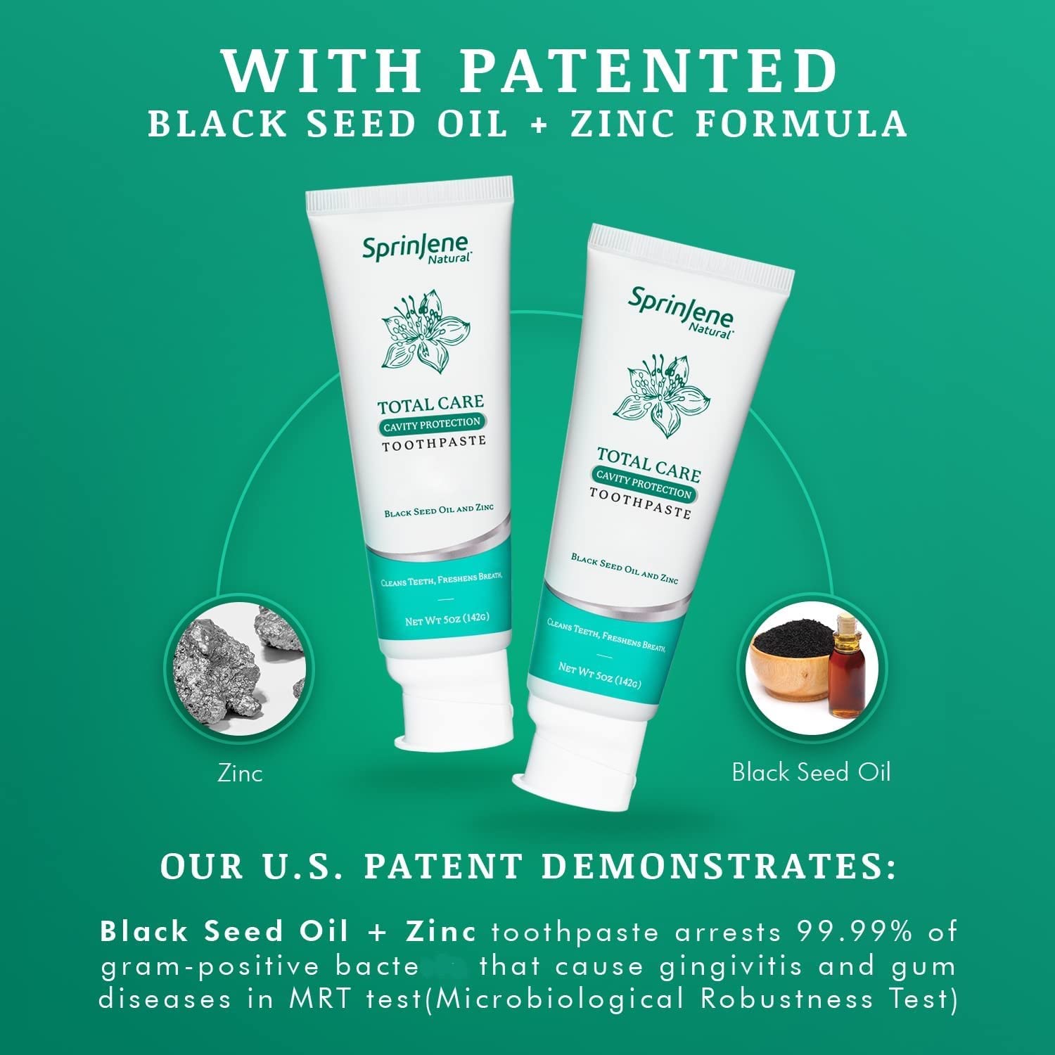 SprinJene Natural Total Care Toothpaste – Fluoride, Black Seed Oil & Zinc | Made in USA (4 Pack)