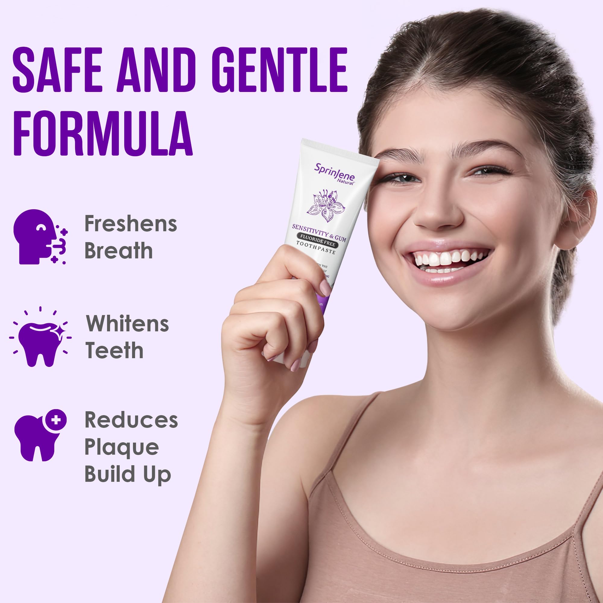 SprinJene Fluoride-Free Toothpaste for Sensitive Teeth & Gums | Black Seed Oil & Zinc | Made in USA