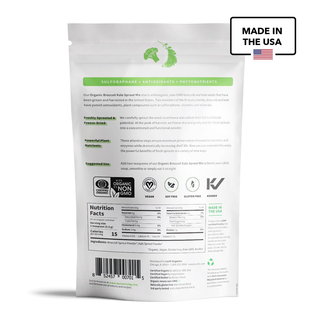 Sprout Living Broccoli & Kale Organic Sprout Mix – Freeze-Dried Green Powder (4 oz, 32 servings)