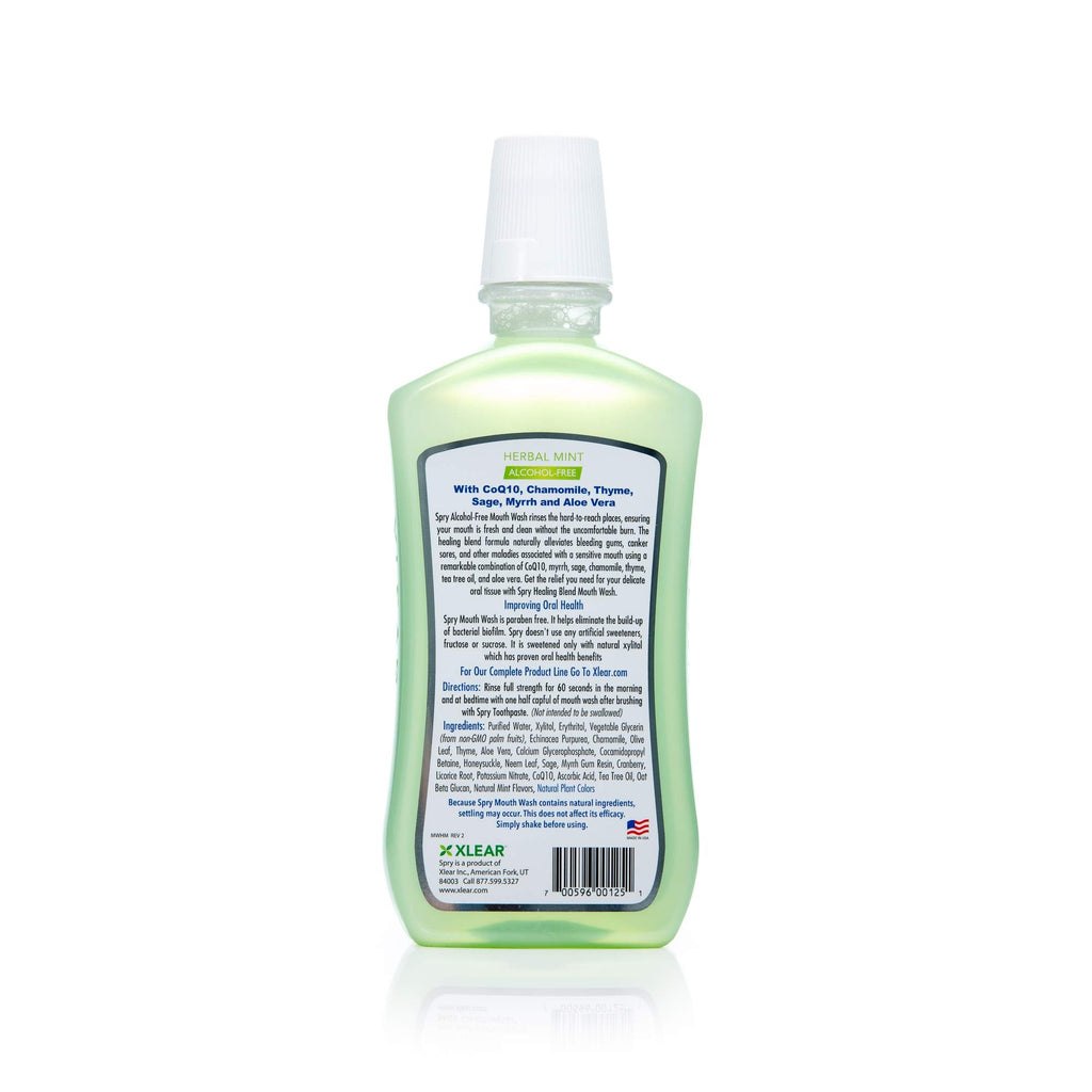Spry Natural Xylitol Mouthwash Fluoride Free with Enamel Support, Alcohol-Free, Gentle, Non-GMO, Herbal Mint - 16 fl oz (Pack of 1)