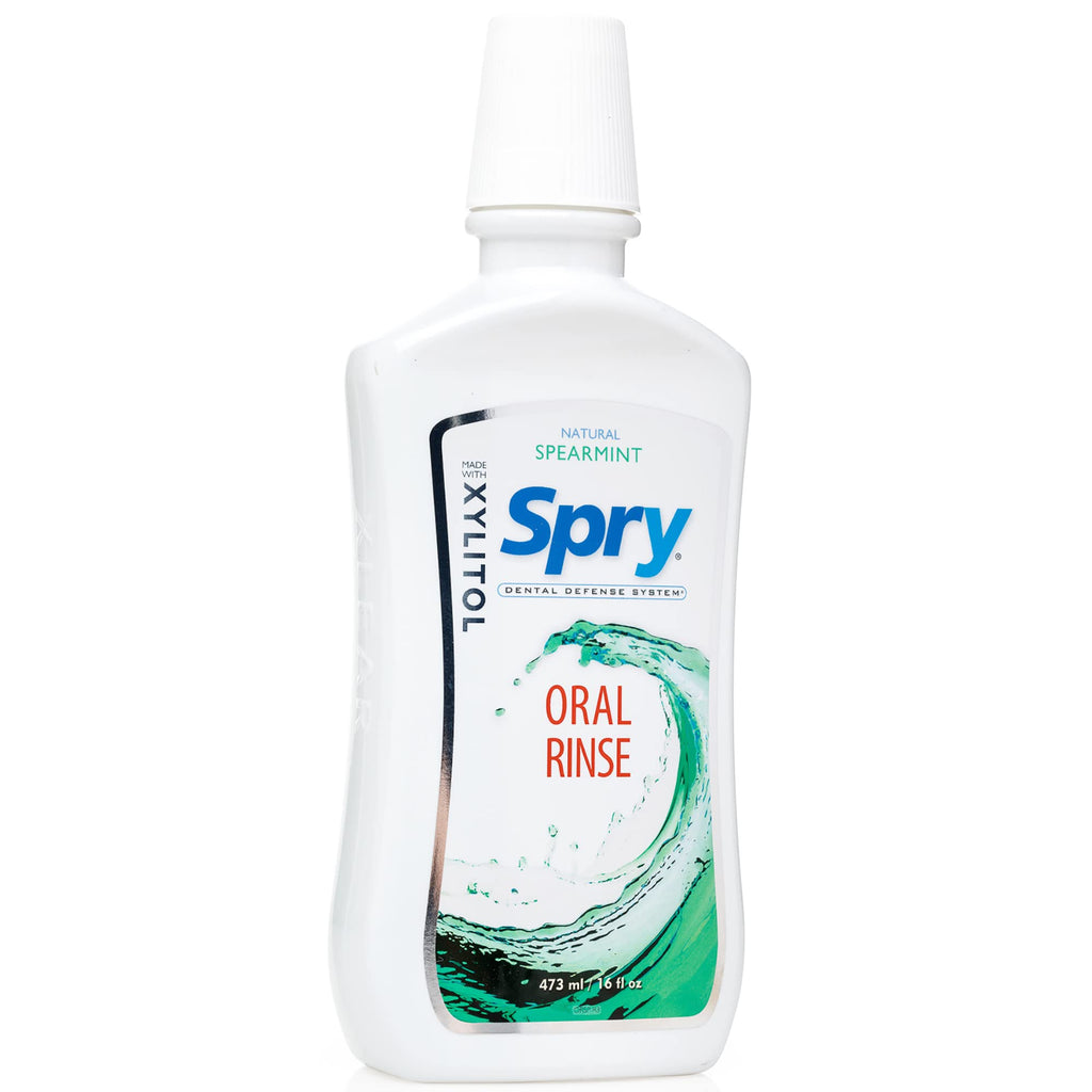 Spry Natural Xylitol Mouthwash – Fluoride Free, Enamel Support, Spearmint, 16 oz