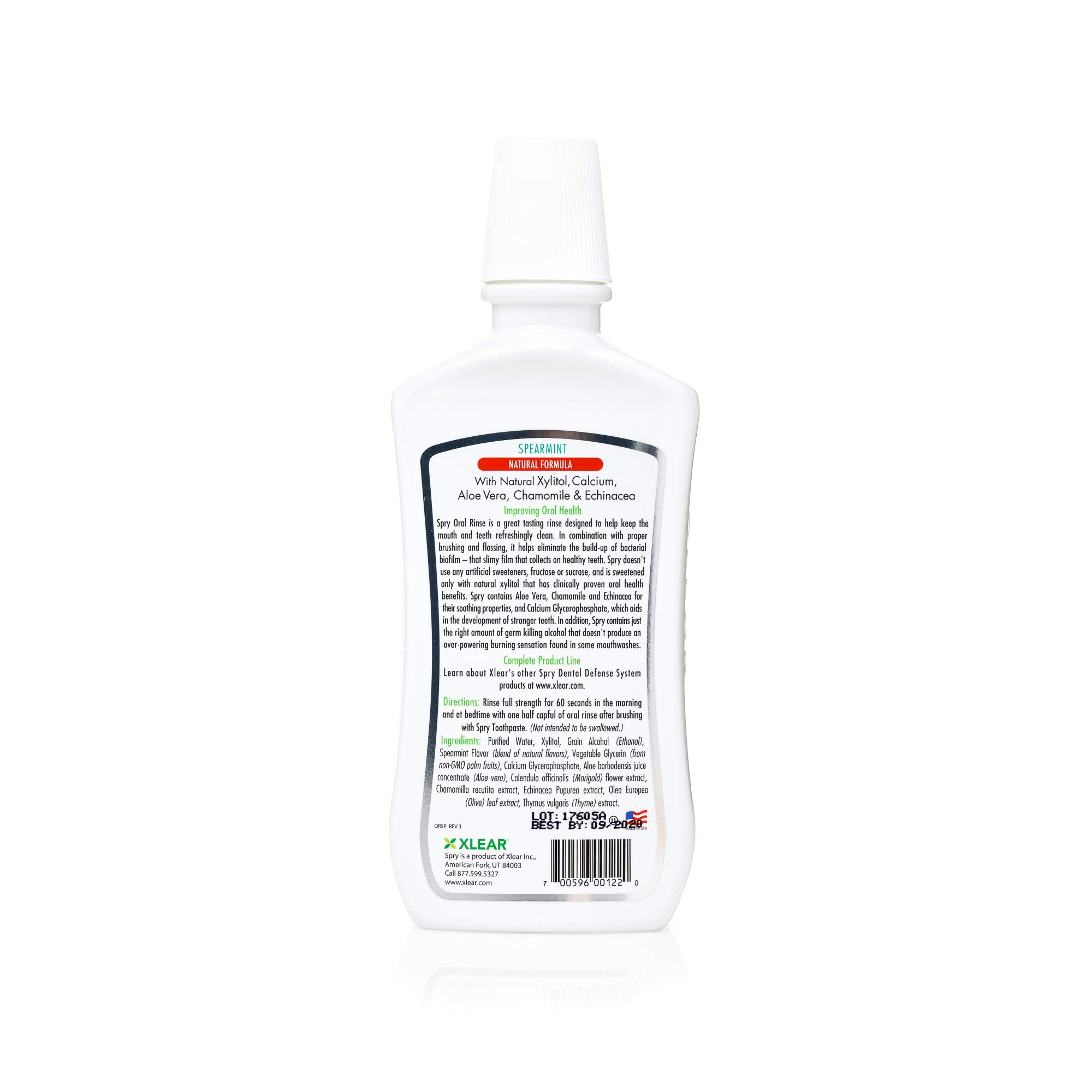 Spry Natural Xylitol Mouthwash – Fluoride Free, Enamel Support, Spearmint, 16 oz