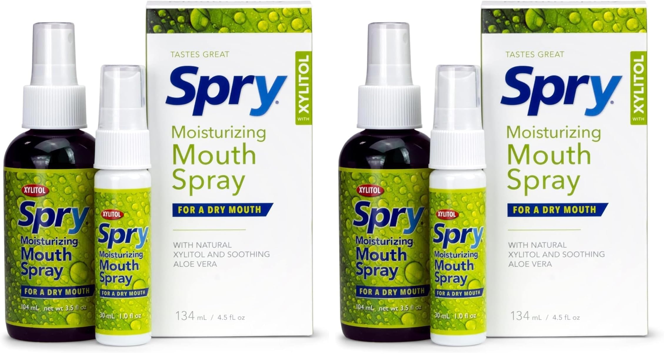 Spry Natural Xylitol Moisturizing Dry Mouth Spray – Stop Bad Breath, Increase Saliva, Non-GMO, Gluten-Free, Spearmint (Pack of 2)
