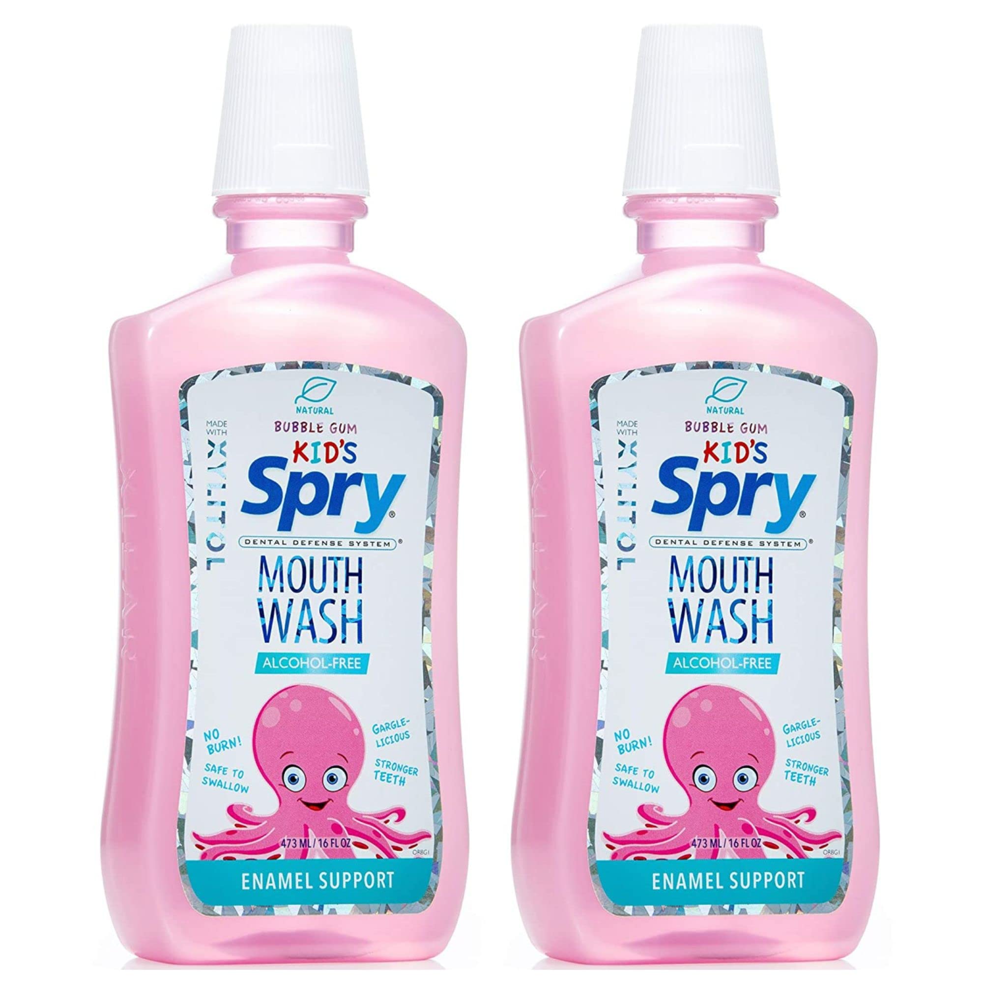 Spry Natural Xylitol Mouthwash Fluoride Free with Enamel Support - Bubble Gum (16 fl oz, Pack of 2)