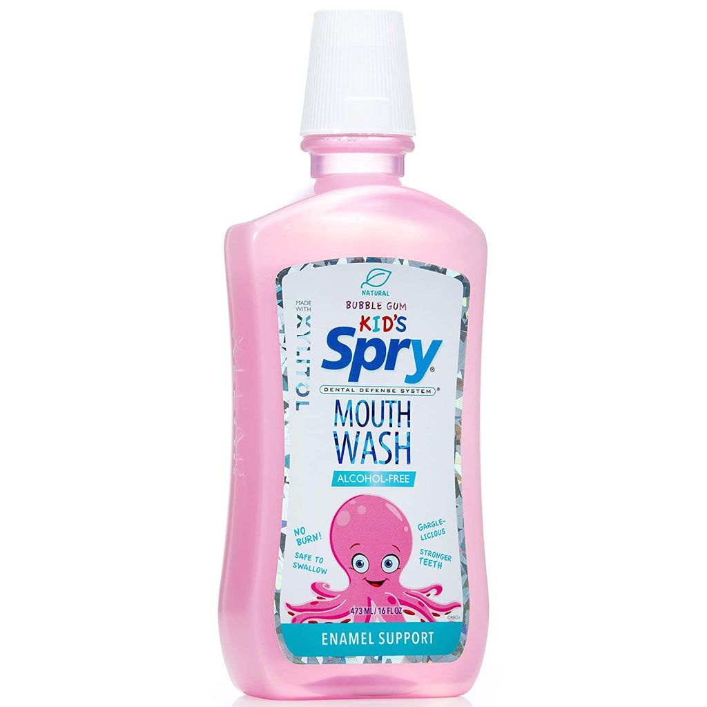 Spry Natural Xylitol Mouthwash Fluoride Free with Enamel Support - Bubble Gum (16 fl oz, Pack of 2)
