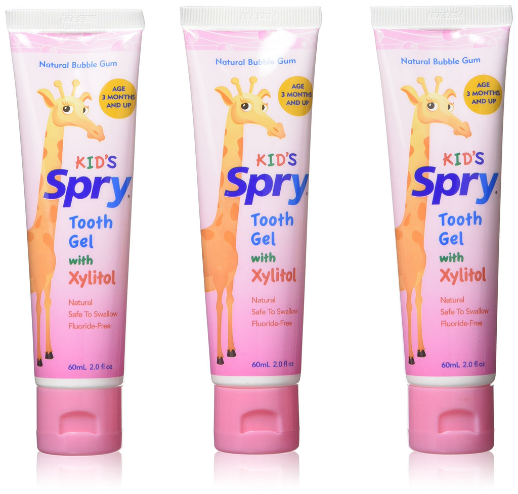 Spry Natural Xylitol Toothpaste for Babies & Kids – Fluoride Free, Bubble Gum, 2 oz (Pack of 3)