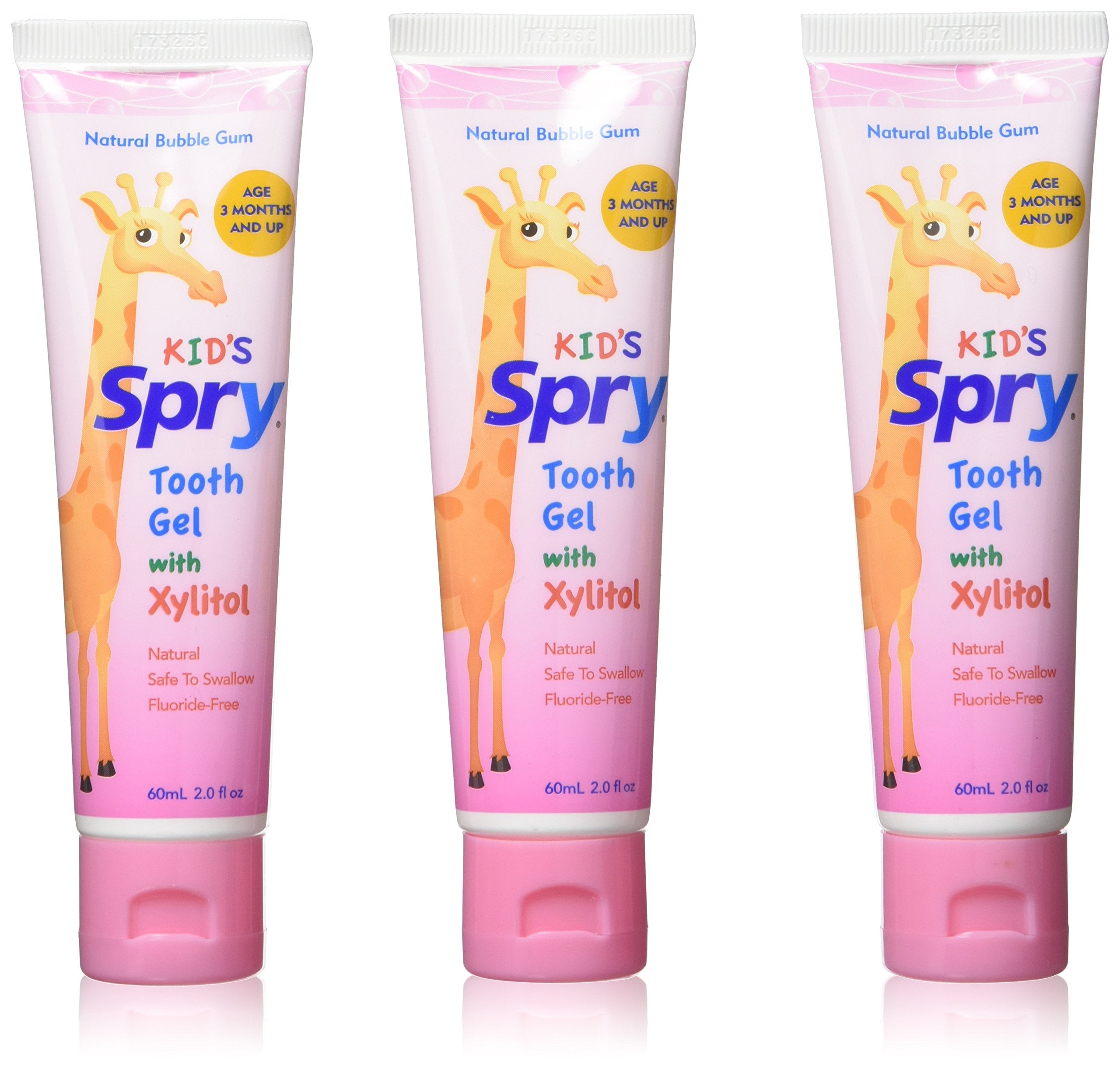 Spry Natural Xylitol Toothpaste for Babies & Kids – Fluoride Free, Bubble Gum, 2 oz (Pack of 3)