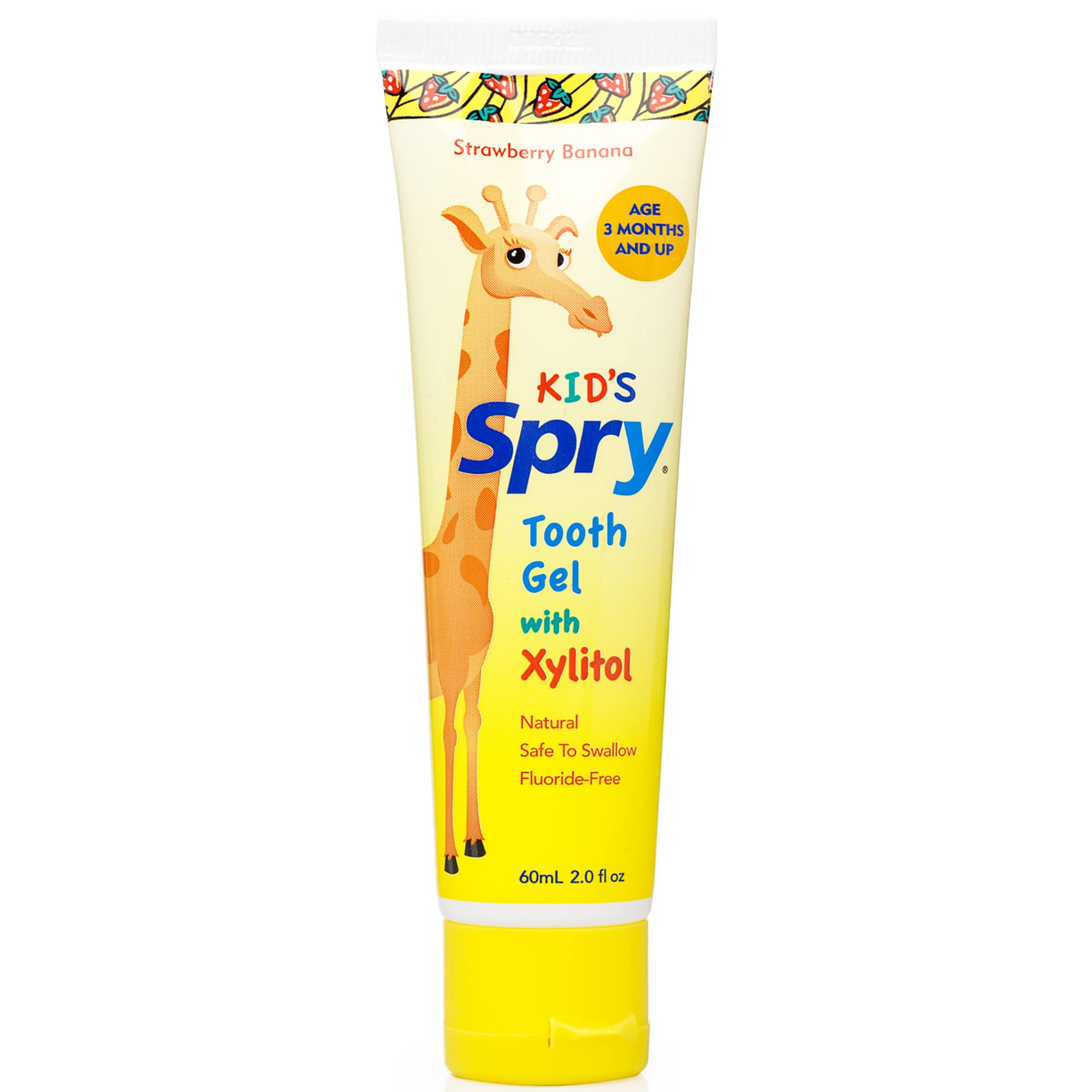 Spry Xylitol Toothpaste for Kids – Fluoride Free, Strawberry Banana, 2 oz