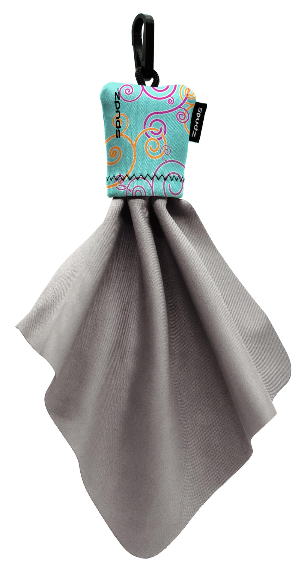 SPUDZ Classic Microfiber Lens Cleaner – Clip-On Pouch, 6x6 in | Baby Blue Swirls
