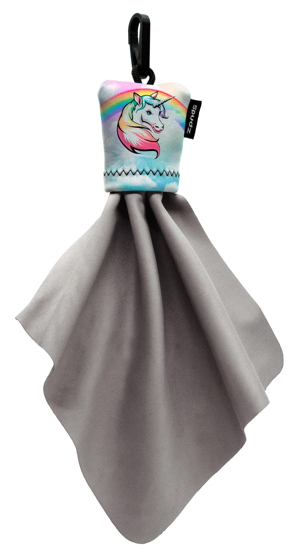 SPUDZ Classic Microfiber Lens Cleaner – Clip-On Pouch, Washable – 6 x 6 in | Pastel Unicorn