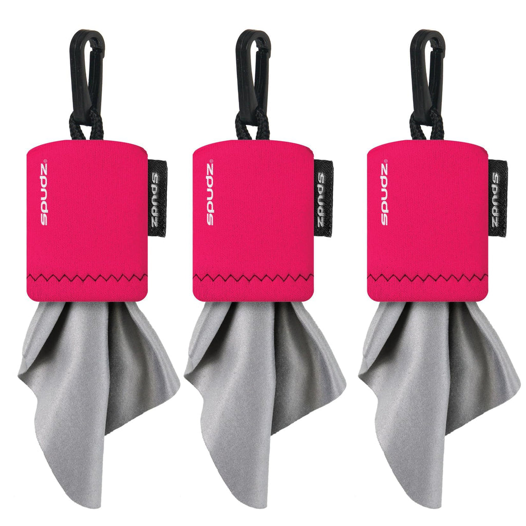 SPUDZ Classic Microfiber Lens Cleaner – Clip-On Pouch, 6x6 in, Pink (3-Pack)
