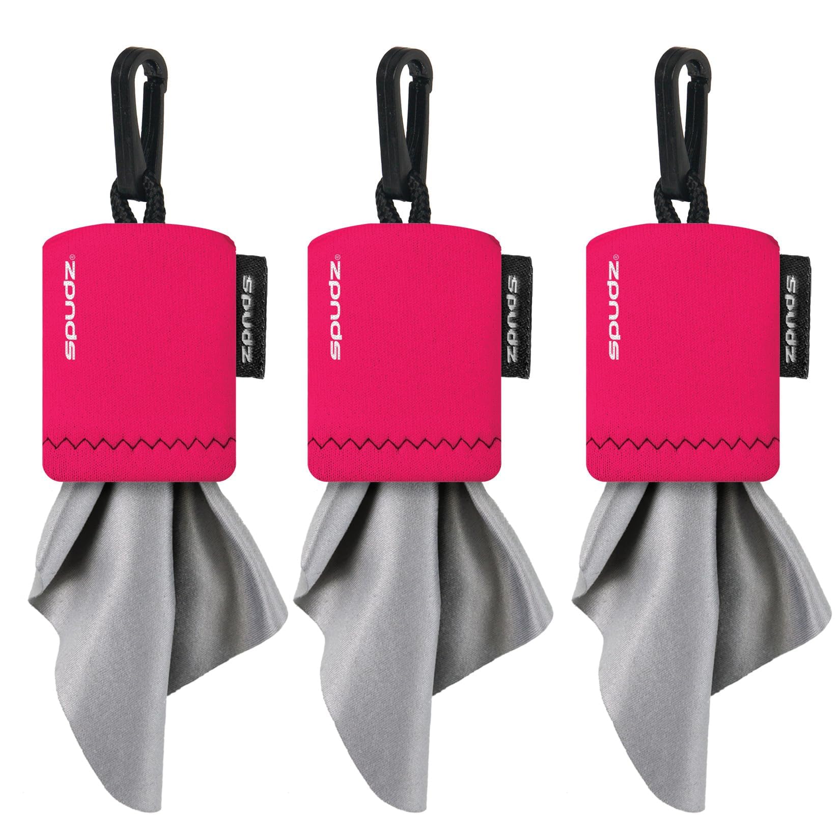 SPUDZ Classic Microfiber Lens Cleaner – Clip-On Pouch, 6x6 in, Pink (3-Pack)