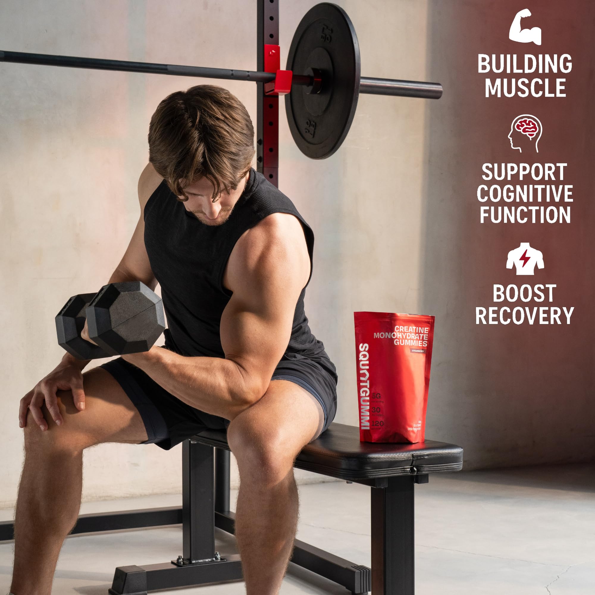 SquatGummi Creatine Monohydrate Gummies – 5g per Serving, Strawberry