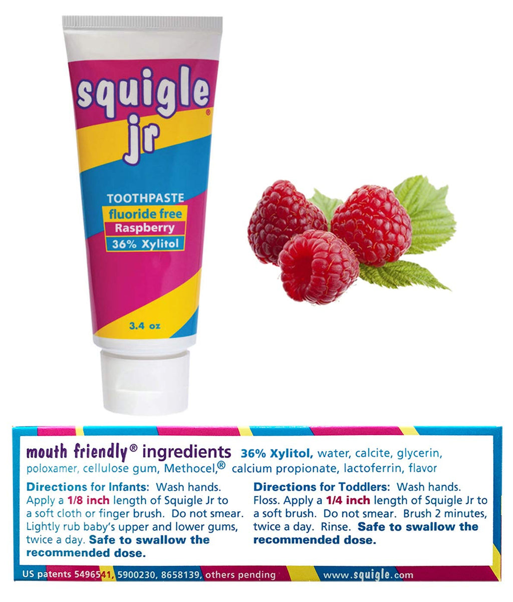 Squigle Jr Toothpaste (Infants & Toddlers) - Travel Size 3.4 oz | No SLS, Fluoride Free, Cavity & Sensitivity Protection