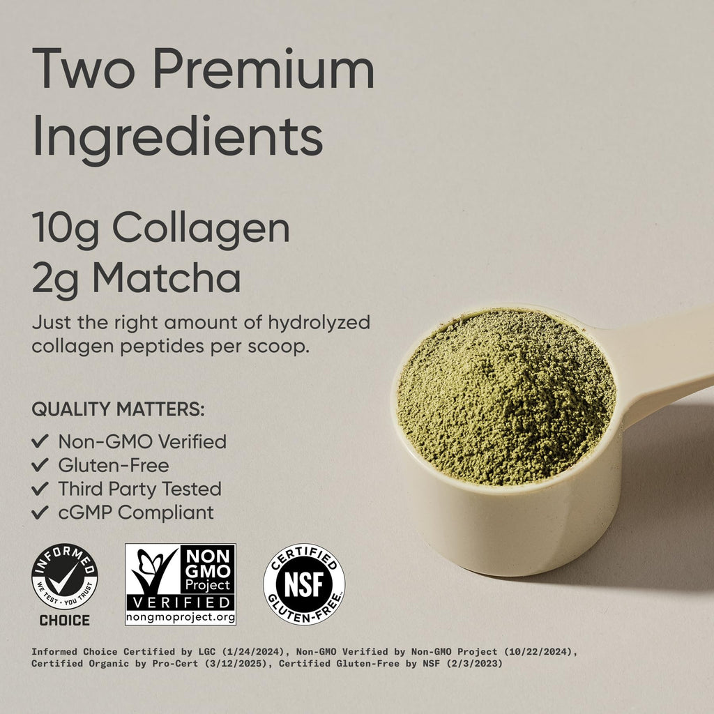 Sports Research Collagen Peptides + Organic Matcha – Gluten Free, Non-GMO