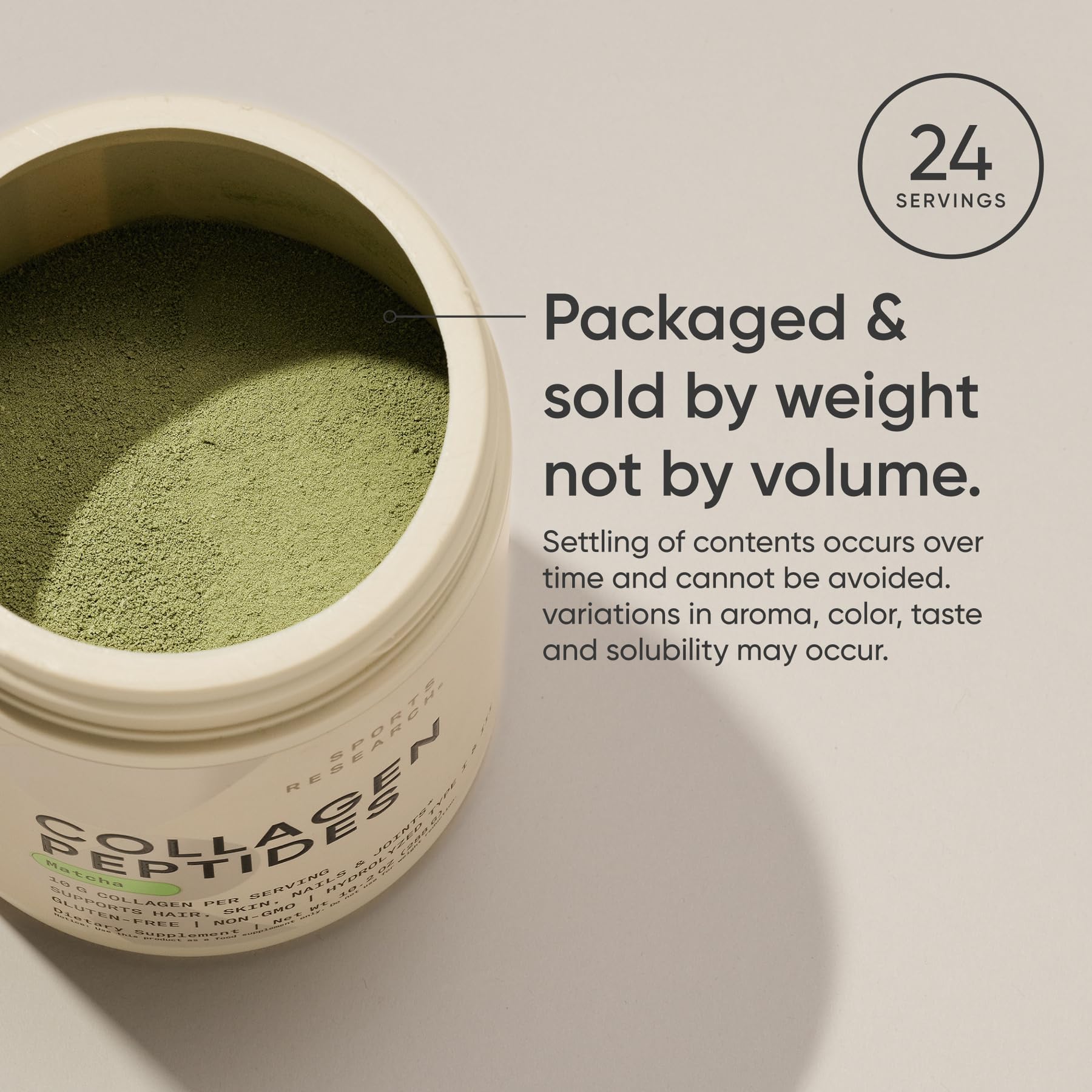 Sports Research Collagen Peptides + Organic Matcha – Gluten Free, Non-GMO