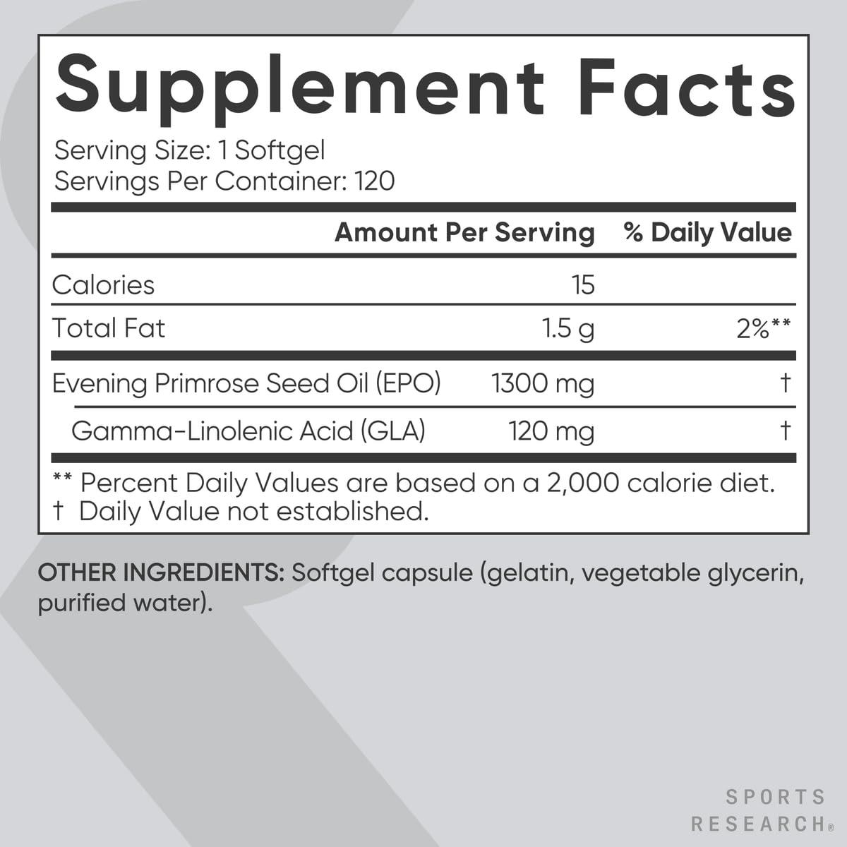 Sports Research Evening Primrose Oil Softgels – Cold-Pressed 1300mg, Gluten Free & Non-GMO