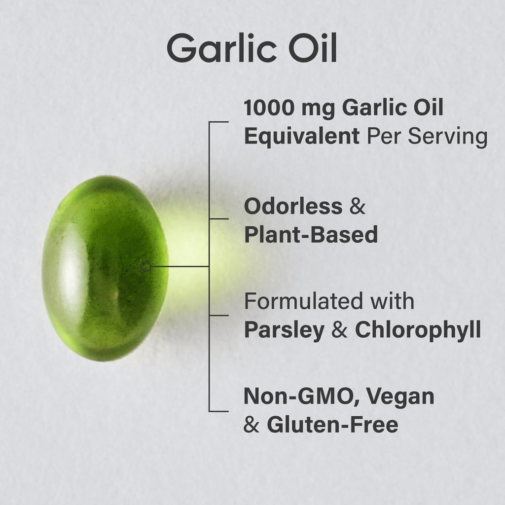 Sports Research Odorless Garlic Oil Pills 1000mg – Parsley & Chlorophyll, Vegan, Non-GMO