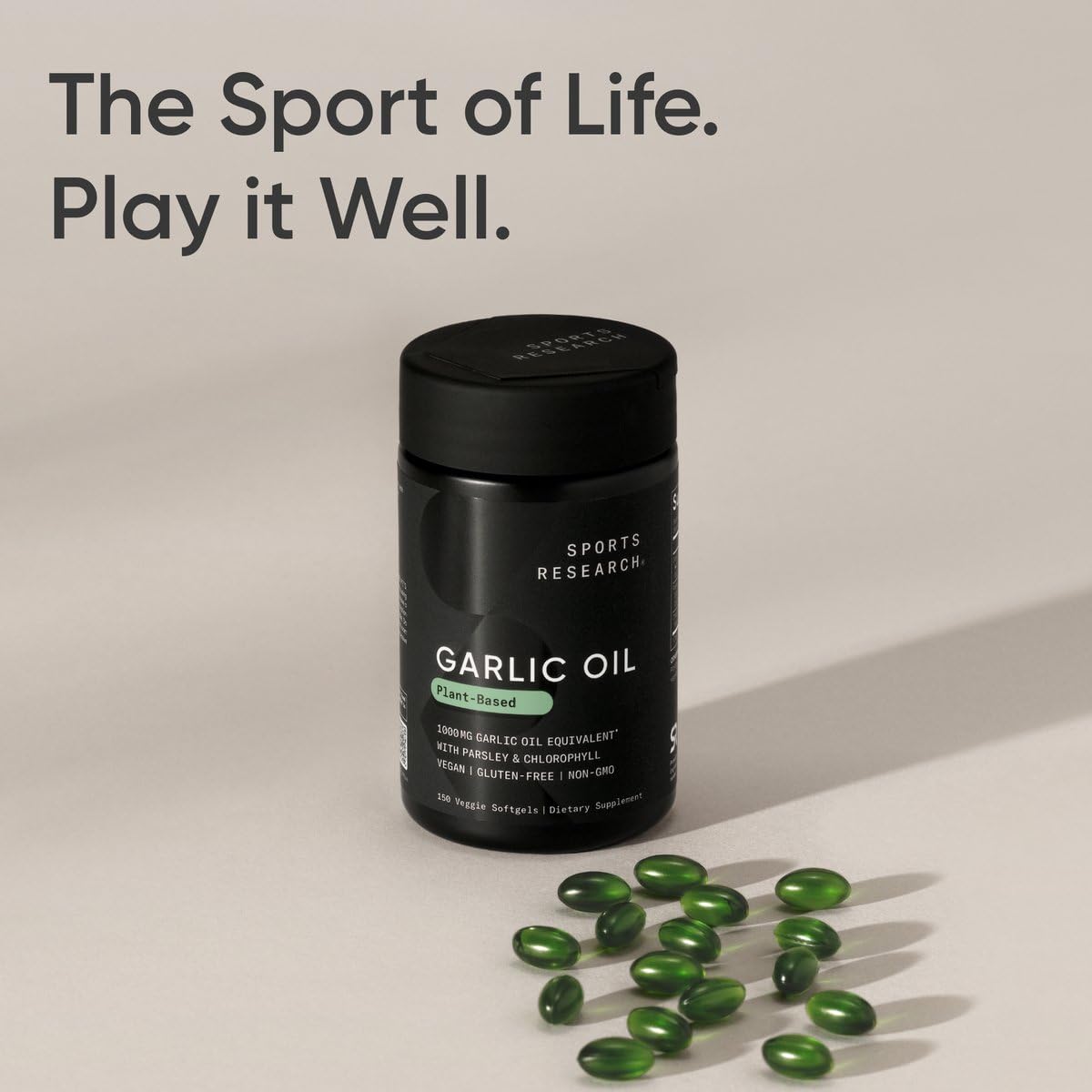 Sports Research Odorless Garlic Oil Pills 1000mg – Parsley & Chlorophyll, Vegan, Non-GMO