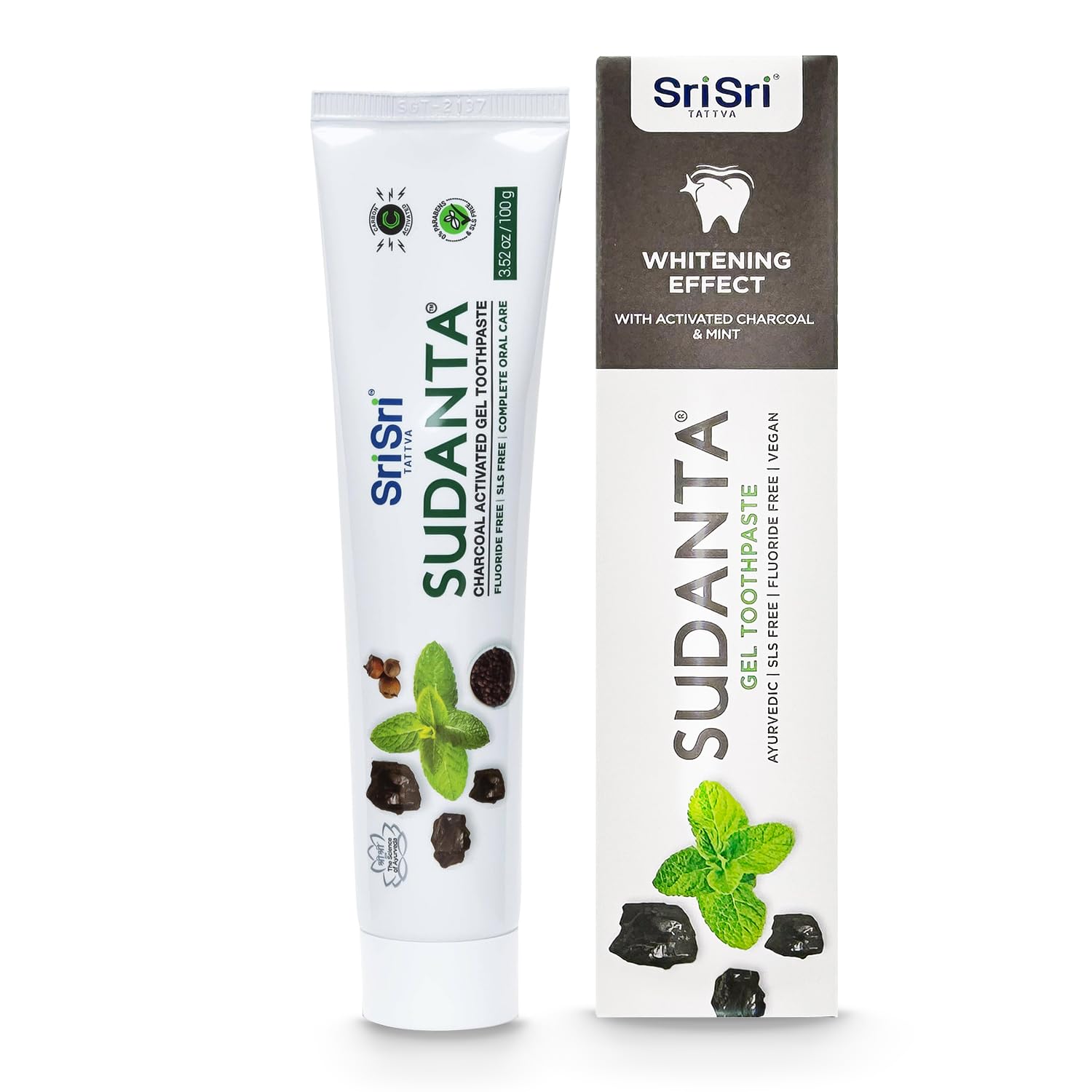 Sri Sri Tattva Sudanta Charcoal Toothpaste Gel – SLS Free & Fluoride Free Herbal Toothpaste with Neem & Ayurvedic Herbs – Natural Whitening & Gum Care – 100 g Tube (Pack of 1)