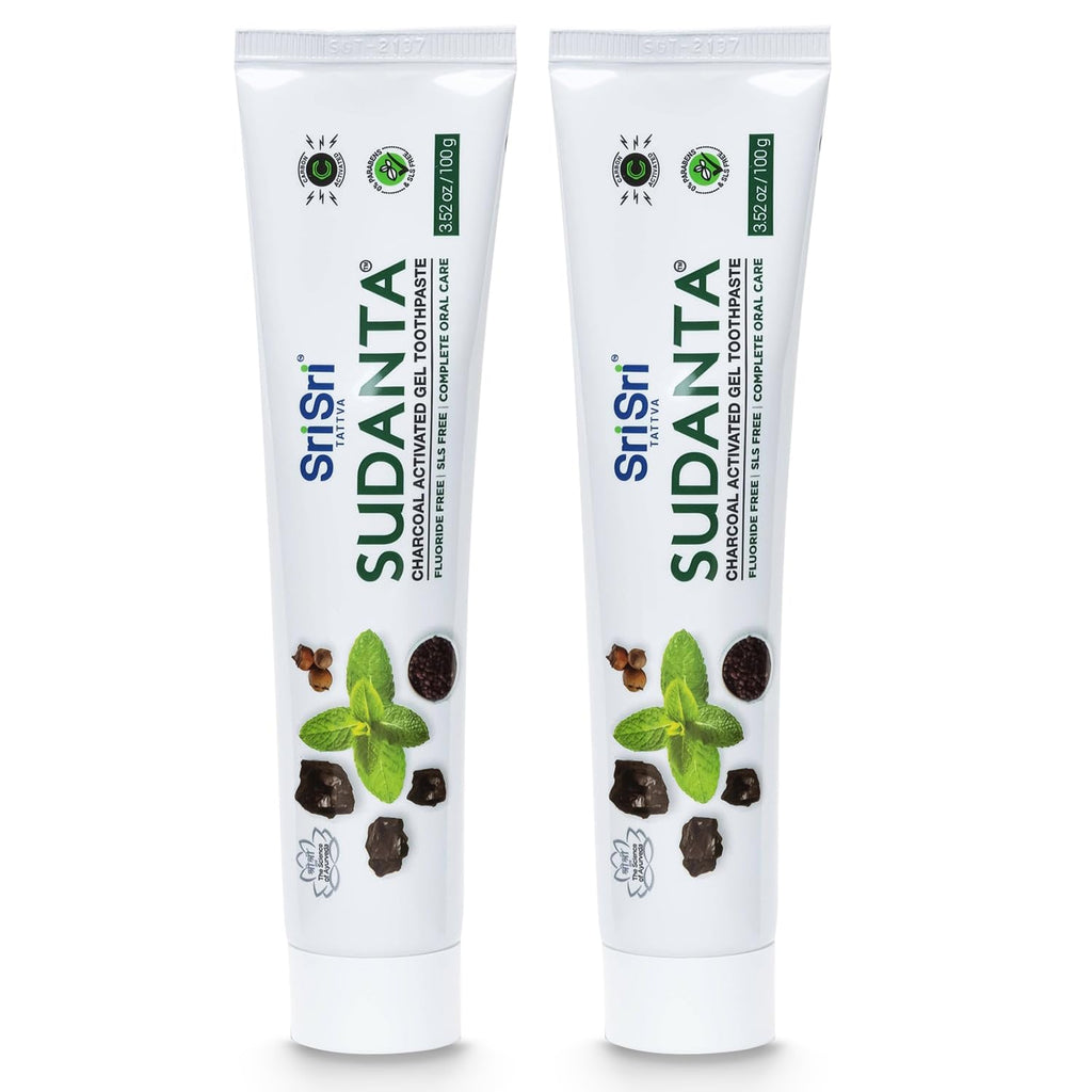 Sri Sri Tattva Sudanta Charcoal Toothpaste Gel – SLS & Fluoride Free, Herbal Neem