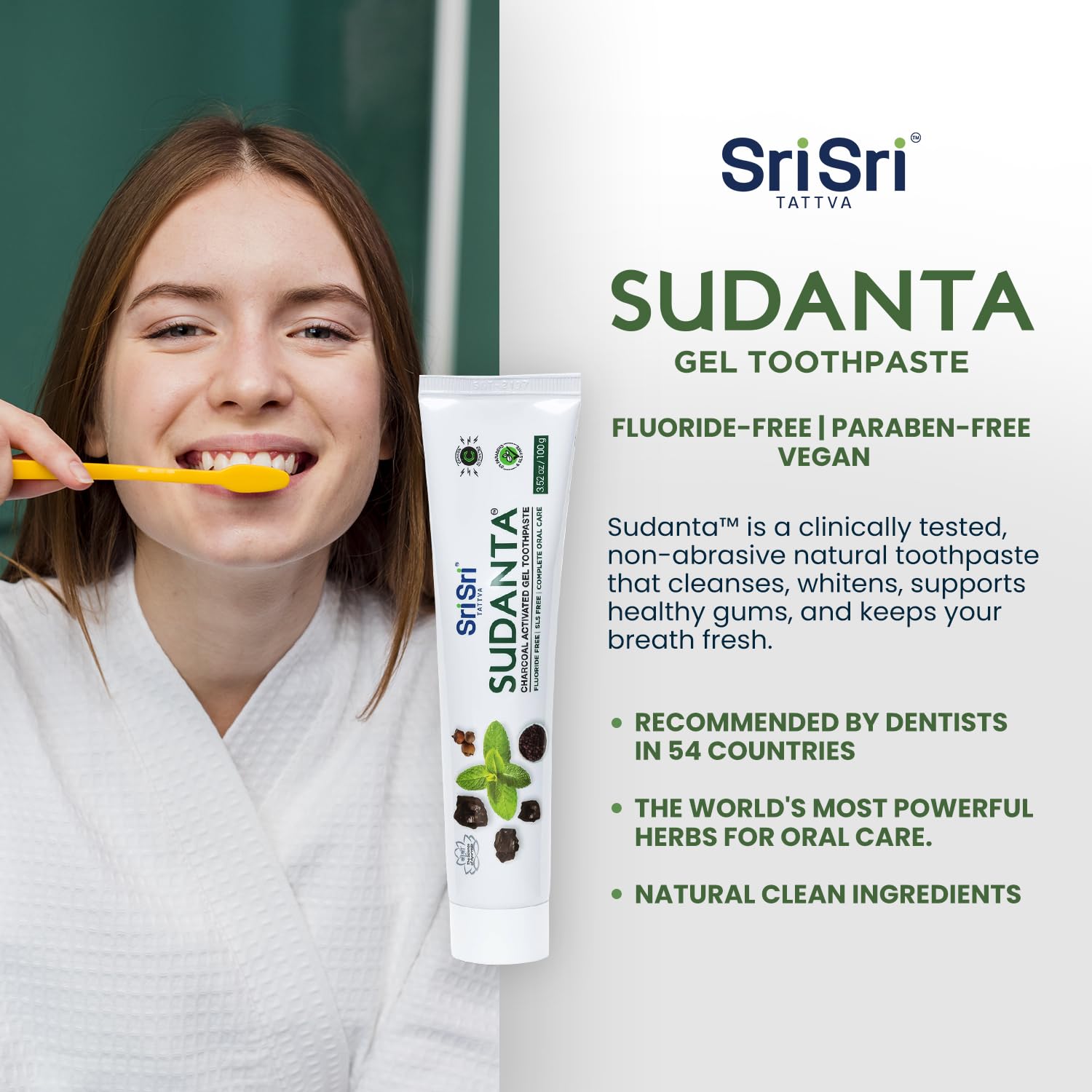 Sri Sri Tattva Sudanta Charcoal Toothpaste Gel – SLS & Fluoride Free, Herbal Neem