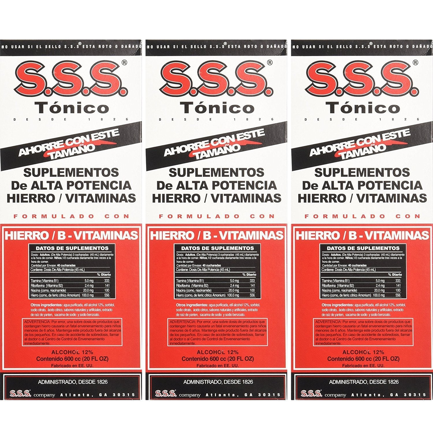 SSS Company S.S.S. Tonic Liquid Large 20 oz – Pack of 3 – Iron-Rich
