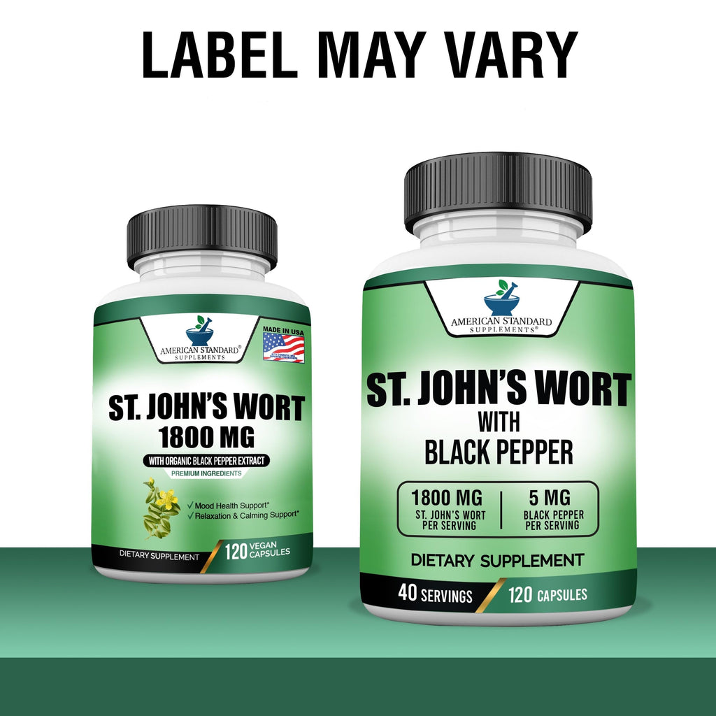 St. John’s Wort 1800mg per Serving + Black Pepper Extract – 120 Vegan Capsules | American Standard Supplements