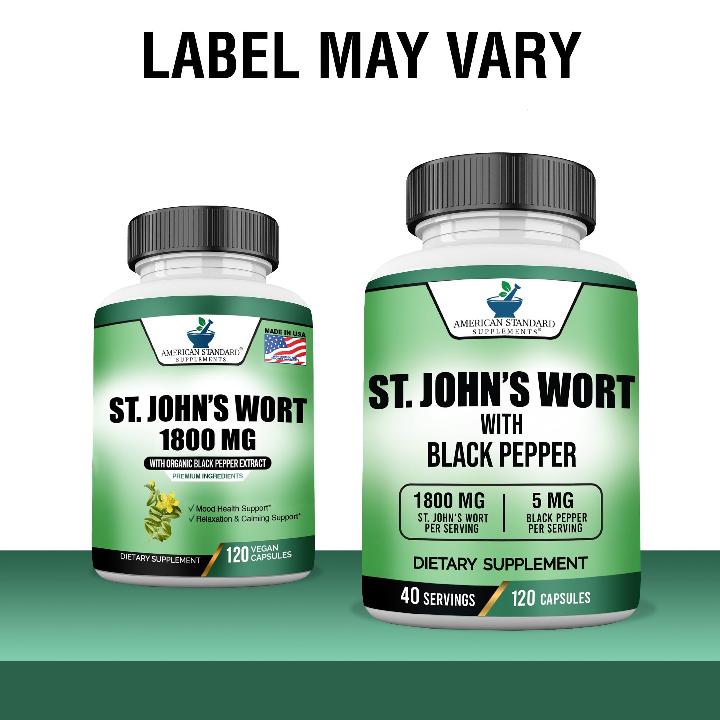 St. John’s Wort 1800mg per Serving + Black Pepper Extract – 120 Vegan Capsules | American Standard Supplements