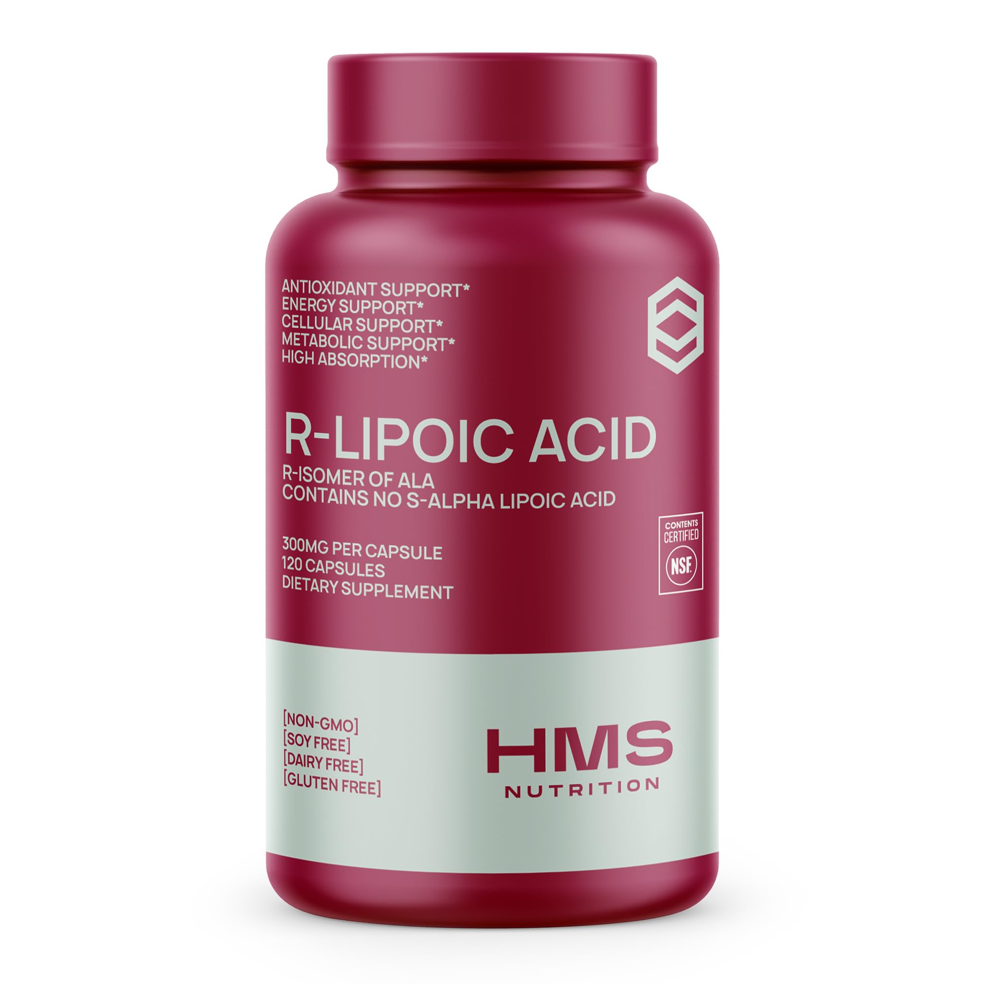 HMS Nutrition Stabilized R-Lipoic Acid 300mg – 120 Capsules, Vegan & NSF Certified