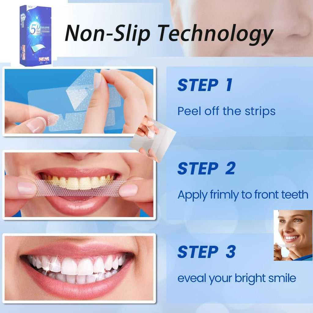 28 Whitener Strips 5D Teeth Whitening - Low-Sensitivity Safe Whitening for Coffee, Wine, Tobacco (14 Packs)