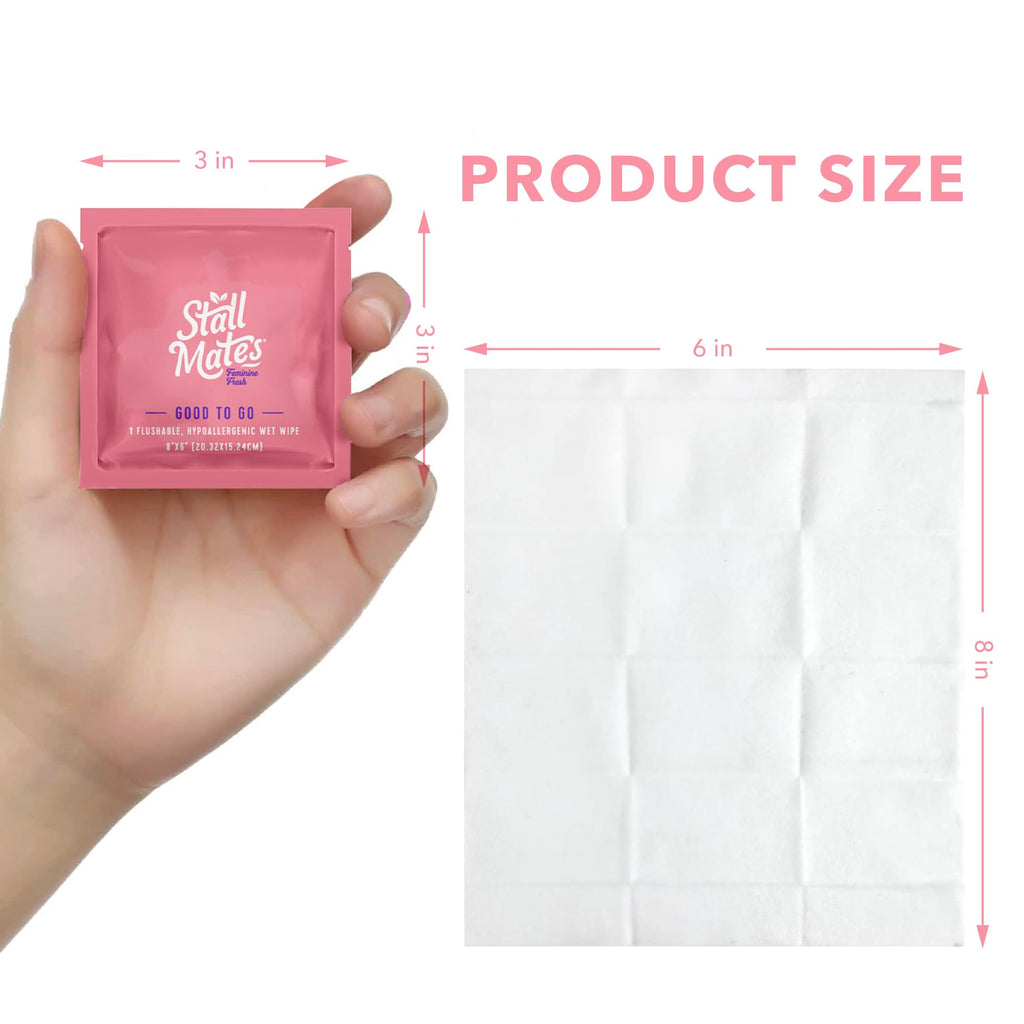Stall Mates Wipes Feminine Fresh – Flushable, Unscented, PH-Balanced | 30 Travel Singles