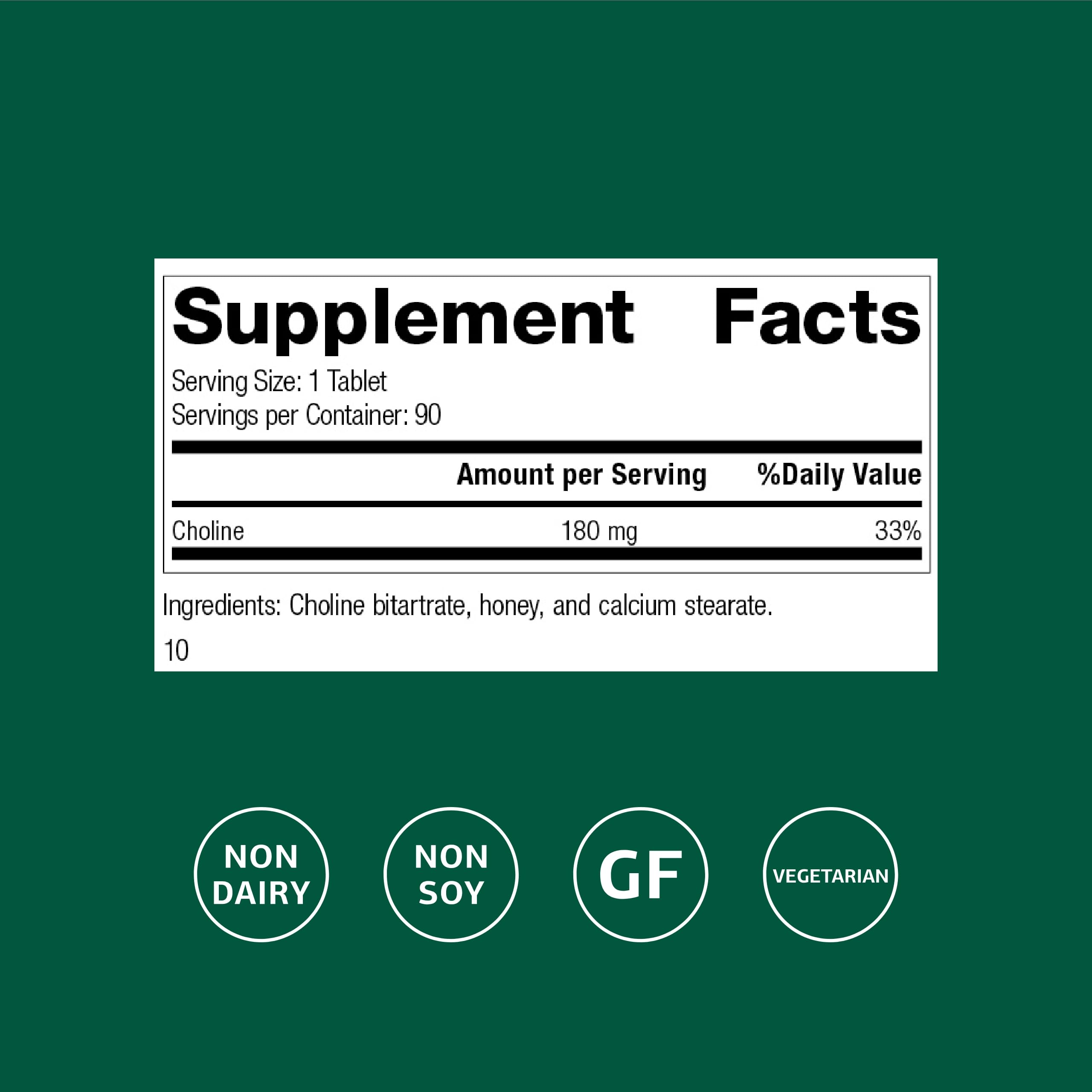 Standard Process Choline 180 mg – Supports Fat Metabolism, Liver & Nervous System Health | Gluten-Free, Non-Dairy & Vegetarian