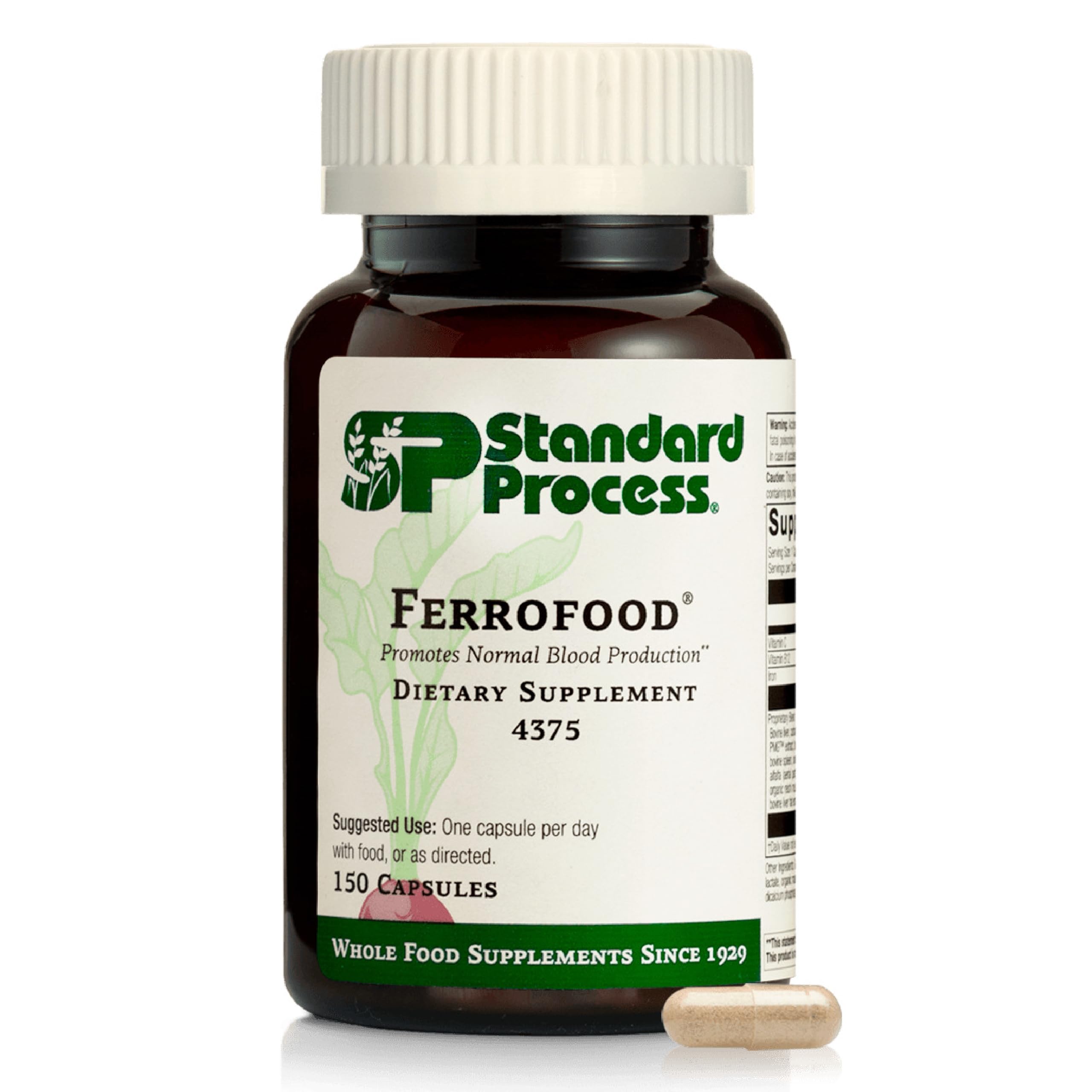 Standard Process Ferrofood - Blood Health Supplement with Iron, B12 & Vitamin C - 150 Capsules (40 Servings)