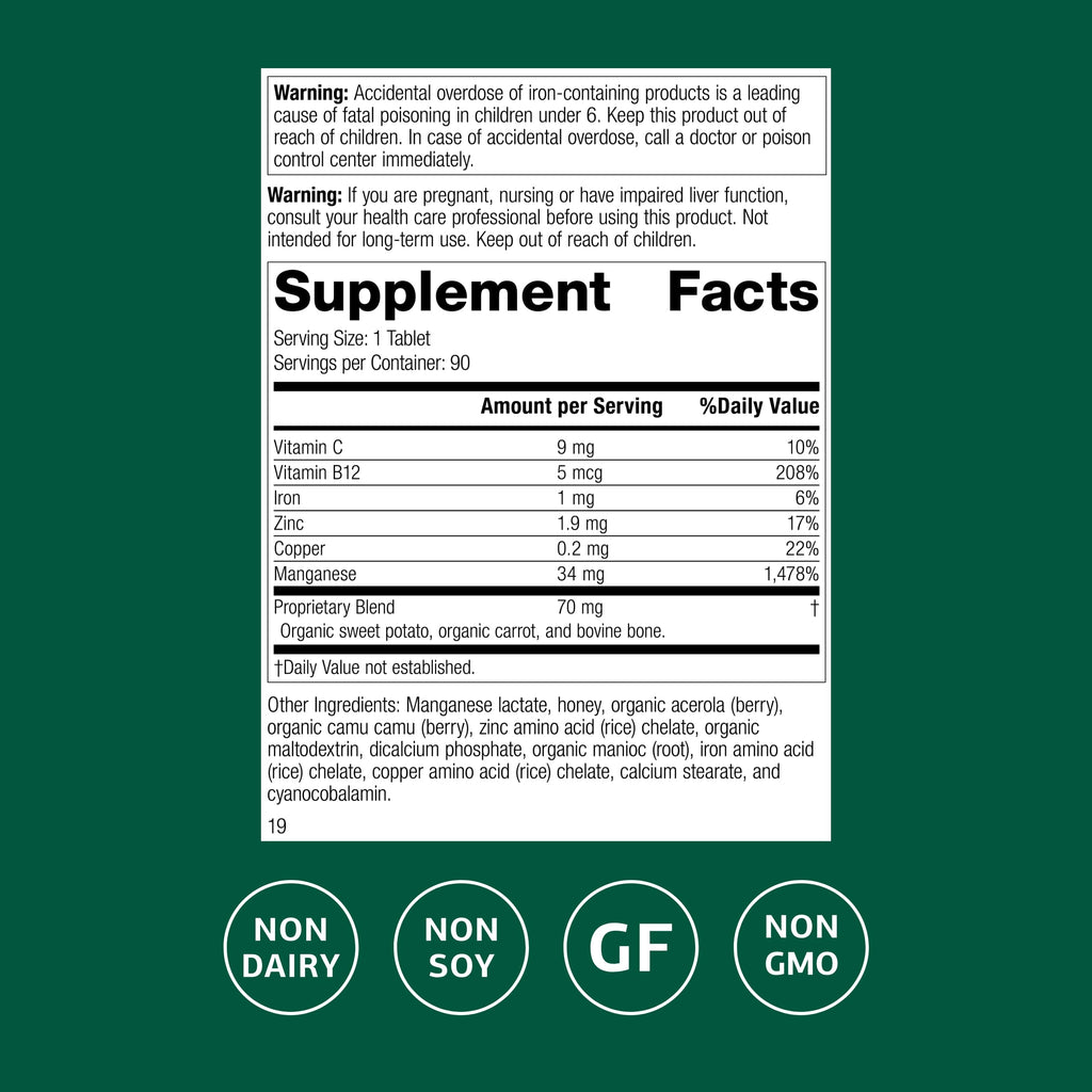 Standard Process Manganese B12 – Supports Bone & Connective Tissue Health, Hemoglobin Formation – Gluten-Free, Non-Dairy & Non-Soy | 90 Tablets