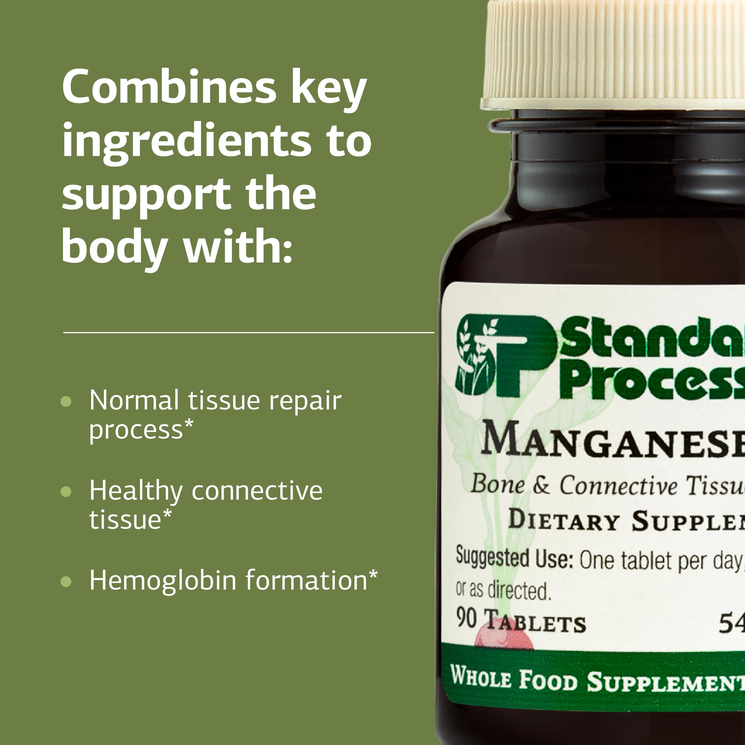 Standard Process Manganese B12 – Supports Bone & Connective Tissue Health, Hemoglobin Formation – Gluten-Free, Non-Dairy & Non-Soy | 90 Tablets