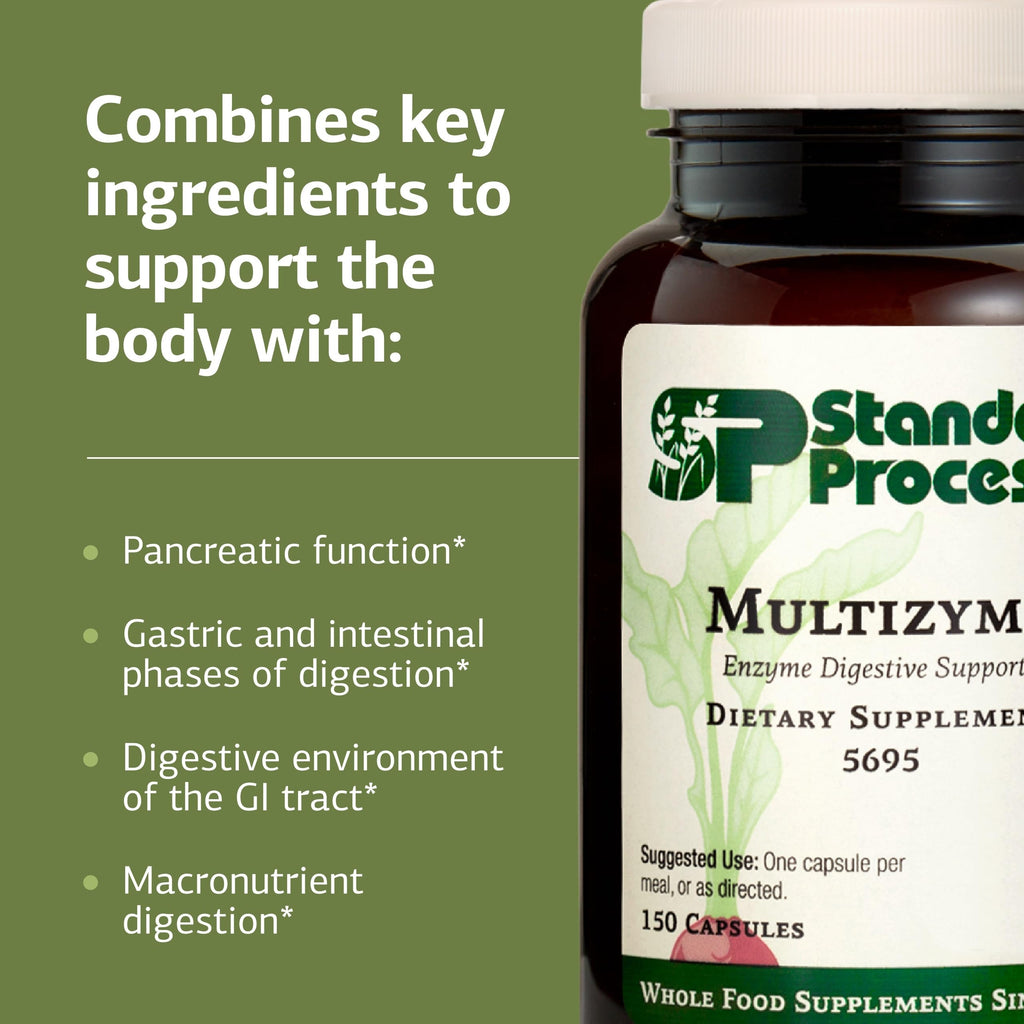 Standard Process Multizyme – Pancreatic Enzyme Support for Protein, Carbohydrate & Fat Digestion | Gluten-Free, Non-Dairy, Non-Soy | 150 Capsules