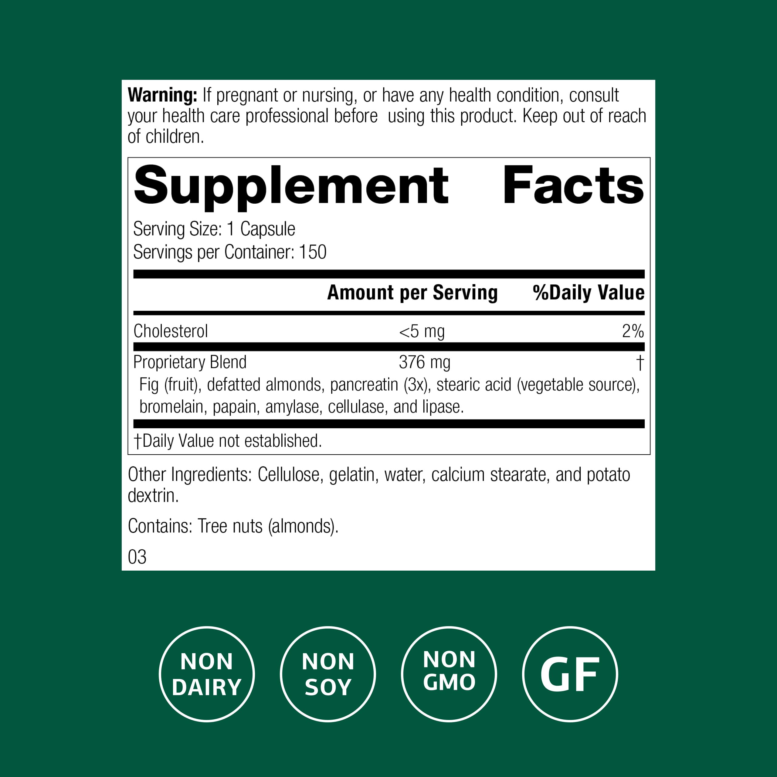 Standard Process Multizyme – Pancreatic Enzyme Support for Protein, Carbohydrate & Fat Digestion | Gluten-Free, Non-Dairy, Non-Soy | 150 Capsules