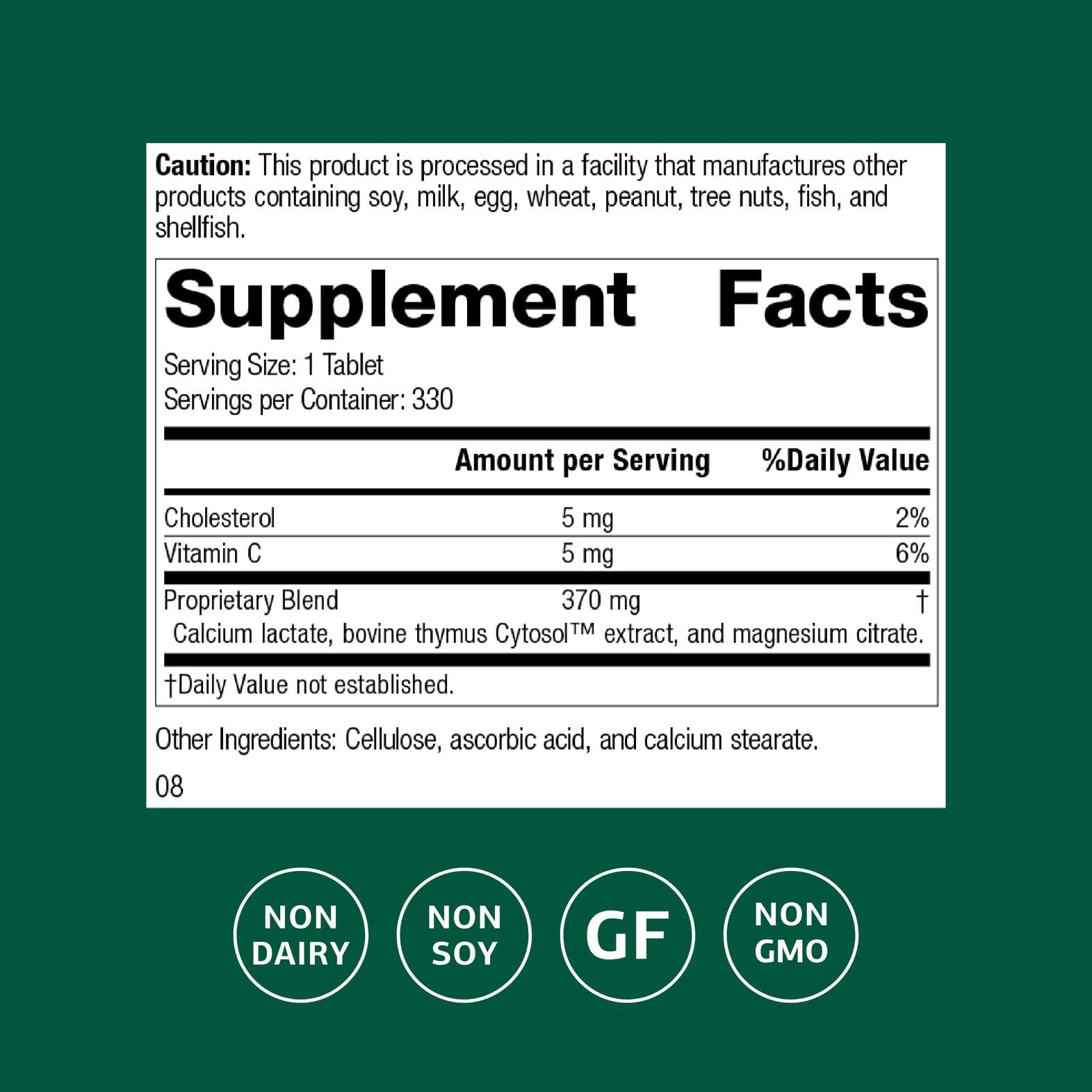 Standard Process Thymex Cytosol Extract – Immune Support, Gluten-Free (330 Tablets)