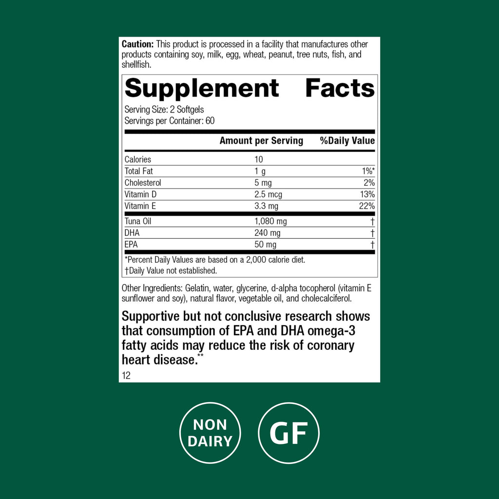 Standard Process Tuna Omega-3 Chewable — DHA Omega-3 for Brain & Eye Health | Gluten-Free & Non-Dairy | 120 Softgels