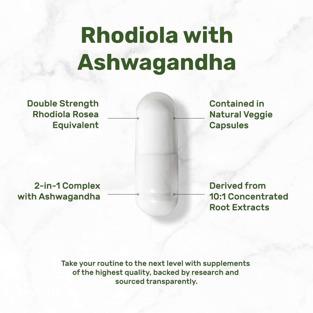 Rhodiola Rosea with Ashwagandha – 240 Veggie Capsules | Max Strength 10:1