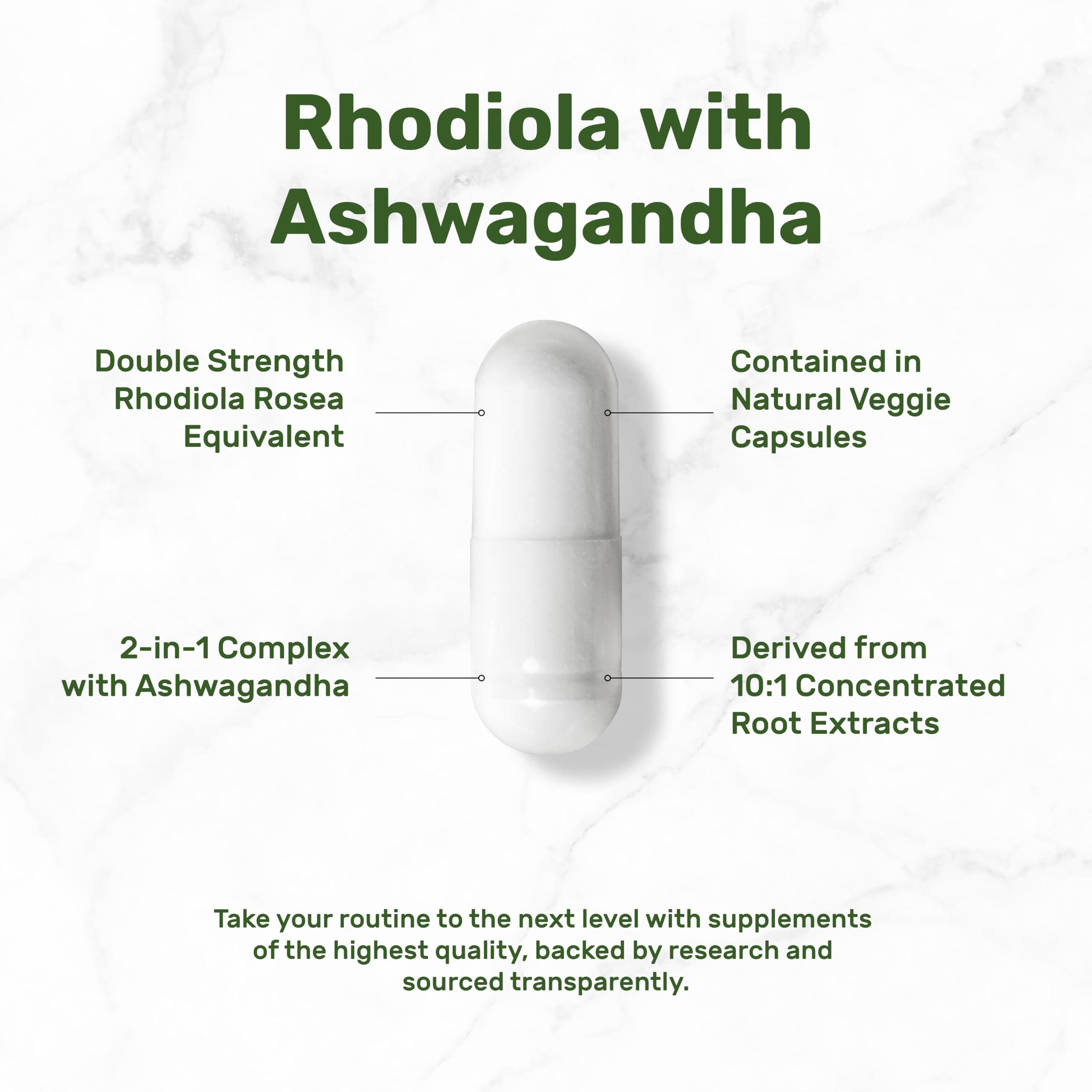 Rhodiola Rosea with Ashwagandha – 240 Veggie Capsules | Max Strength 10:1