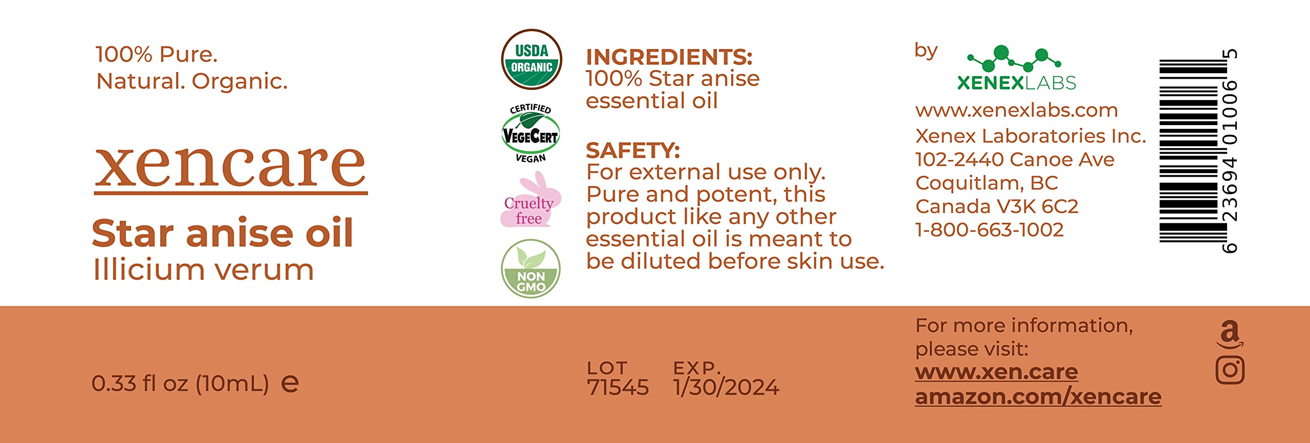 Star Anise Essential Oil – USDA Organic, Food Grade | xencare 10ml (0.33 fl oz) – 100% Pure & Undiluted